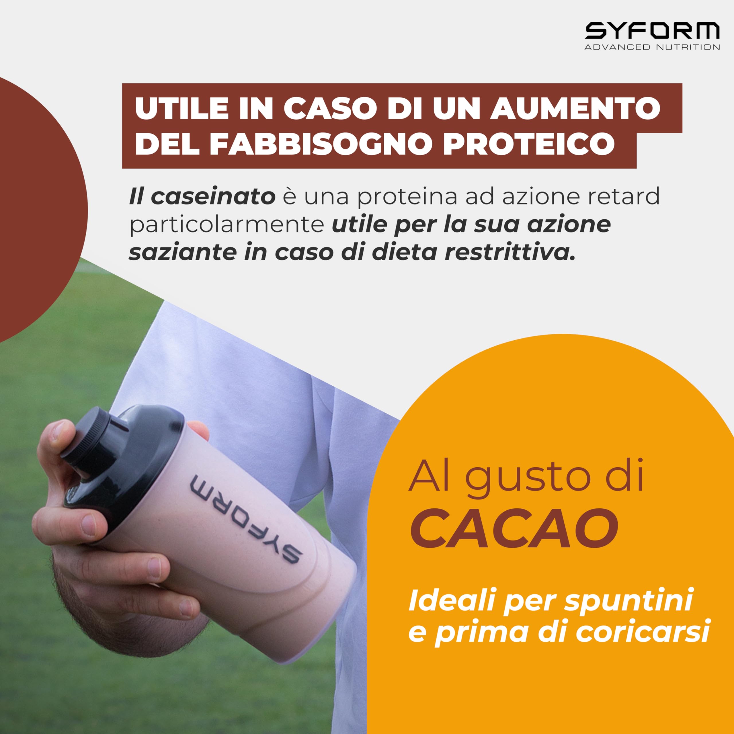 Syform Balance Integratore Sieroproteine Isolate Caseinato di Calcio 900g | Cacao | Integratore Alimentare in Polvere con Proteine a Lento Rilascio | Senza Glutine