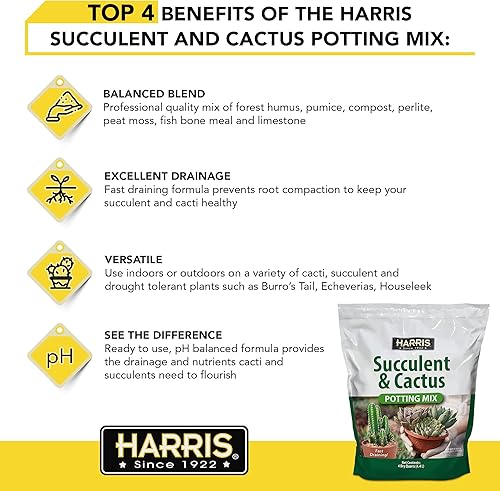 Miniatura 7 de Harris All Purpose Premium Potting Soil Mix with Worm Castings and Other Nutrients, 4 Quarts &amp; Premium Succulent and Cactus Potting Soil Mix, Fast
