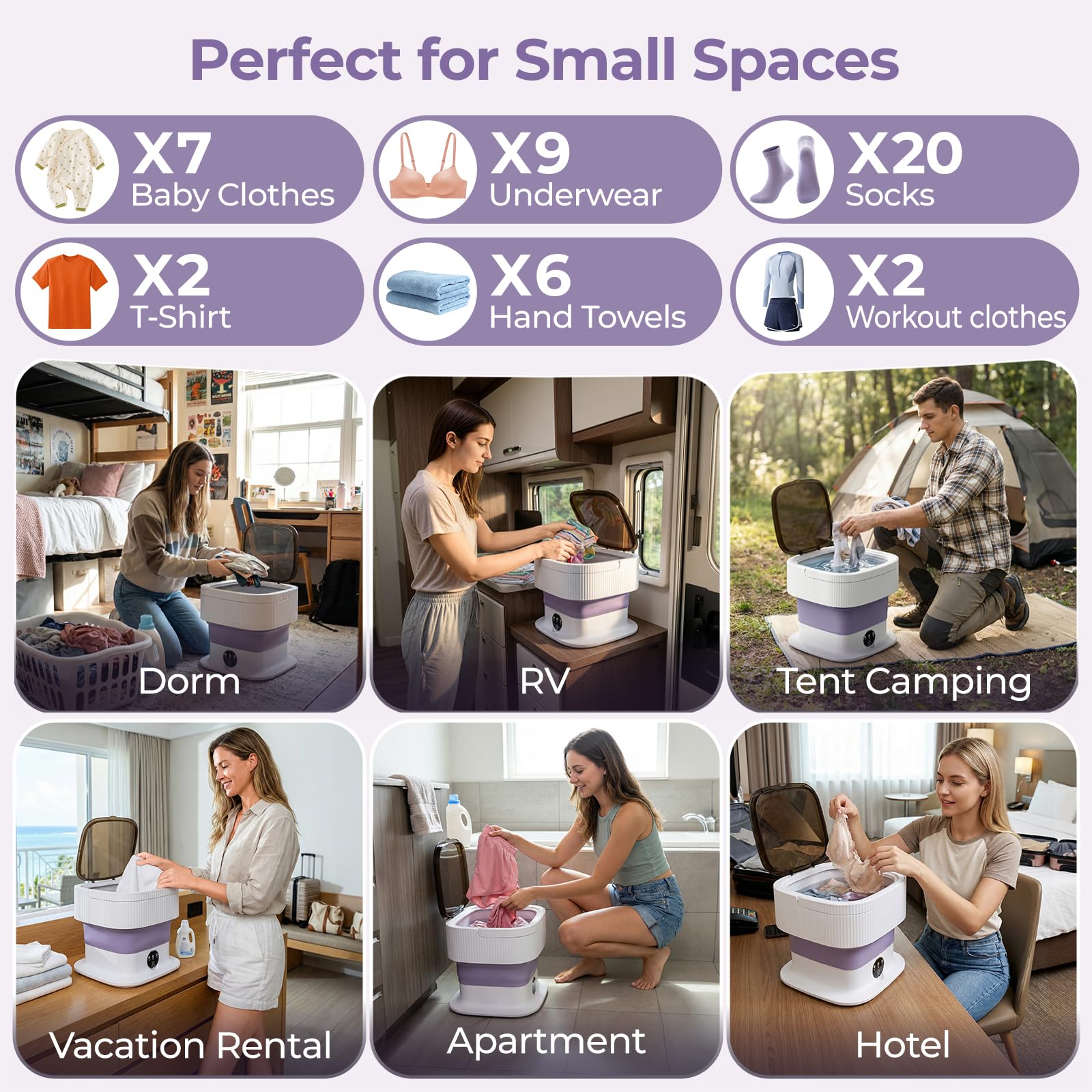 Lavadoras portátiles de ropa, mini lavadora plegable de 16 litros con cesta giratoria, 3 modos de limpieza para bebés pequeños, ropa interior, calcetines, ideal para el hogar, viajes, dormitorios