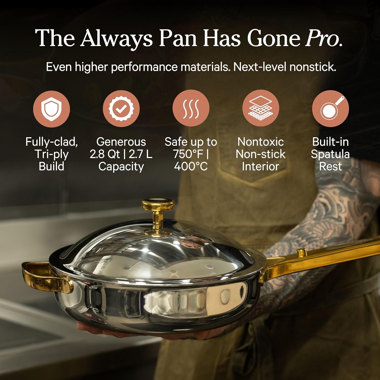 Our Place Titanium Pro Cookware Duo | Always Pan Pro & Perfect Pot Pro | Coating-Free Nonstick | Tri-Ply Titanium & Stainless Steel | Safe for Oven, Induction & All Cooktops up to 750°F | Gold