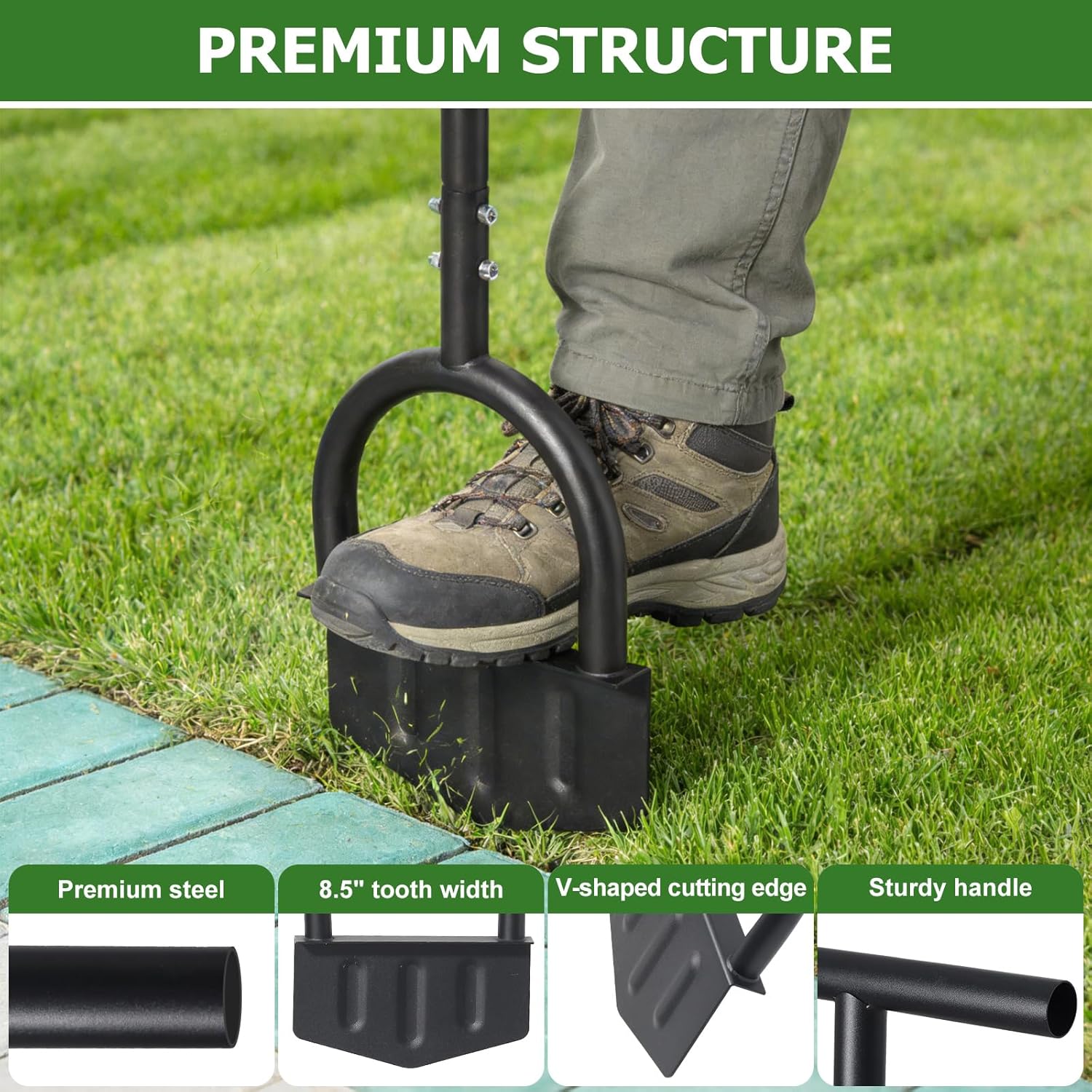 DIIG Manual Lawn Edger Tool with Long Handle, 8.5 Inch Steel Blade, Wide Foot Plate for Garden Edging, Lawn and Landscaping