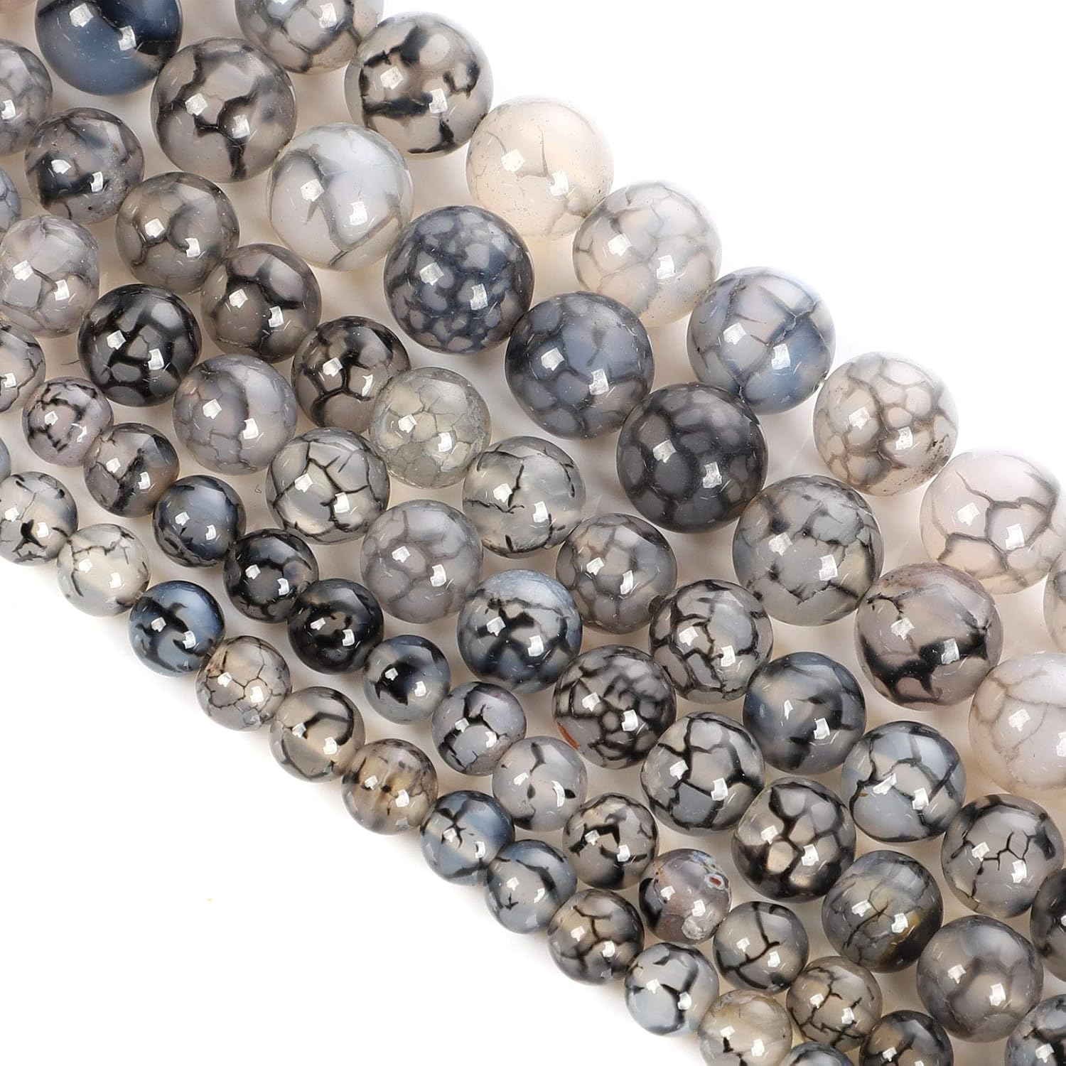 38Pcs 10mm Natural Stone Dragon Vein Agate Gemstone Beads for Jewelry Making Round Smooth DIY Loose Energy Healing Beads for Necklace Bracelet Earrings(10mm,38Beads) Black White Dragon Vein Agate 10mm 38Beads