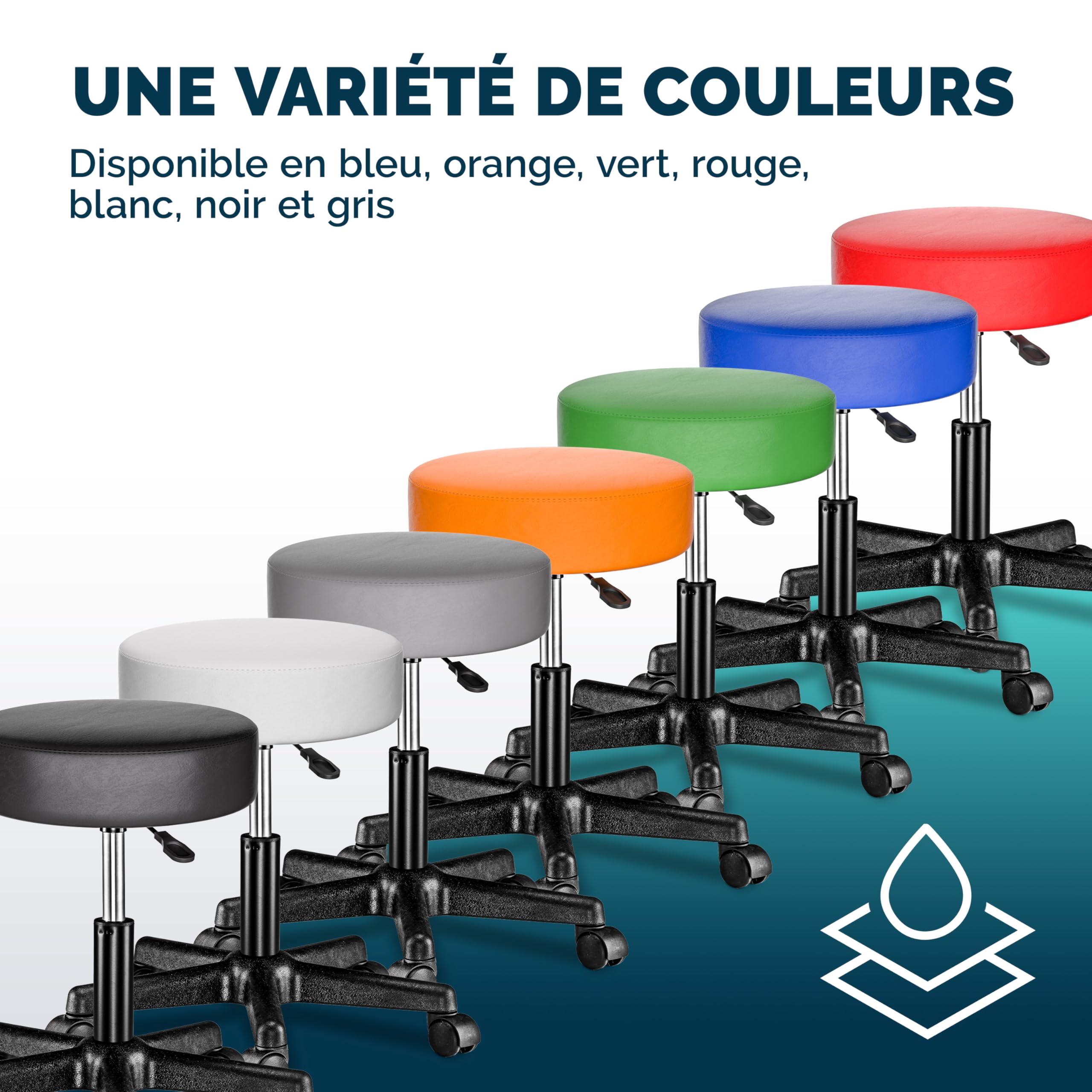 Casaria® Tabouret de Bureau Noir pivotant 360° Hauteur réglable 46-60 cm avec roulettes siège Rembourrage 10 cm