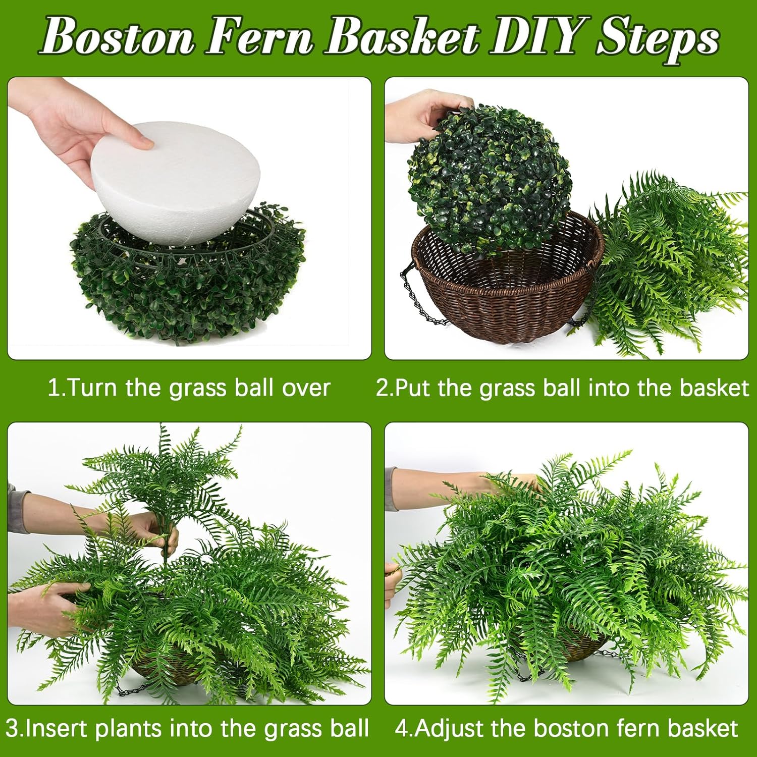 Waipfaru Fake Hanging Fern Plants Outdoor - 2 Pack UV Resistant Artificial Outdoor Hanging Plants, Realistic Faux Greenery Fern for Patio Front Porch Garden Home Decor