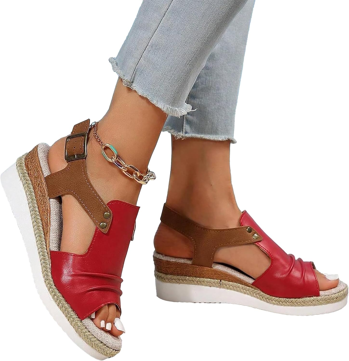 Orthopedic Platform Wedge Sandals for Women's Summer Dressy Sandals 2026 Open Toe Ankle Strap Espadrilles Beach Sandals image 4