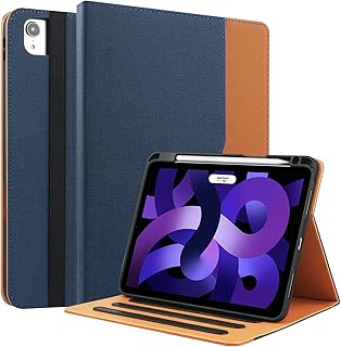 iPad Pro 11 Inch Case 2022/2021/2020/2018, iPad 11 Pro Case 4th/3rd/2nd/1st Generation w/Pencil Holder, Folio Stand Protective Cover w/Hand Strap, Auto Sleep/Wake, Multiple Viewing Angles, Blue/Brown