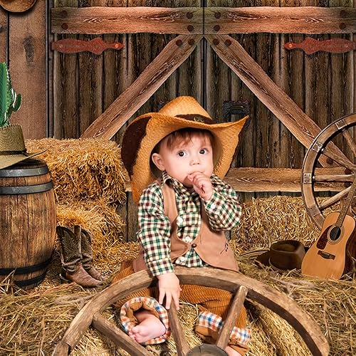 Miniatura 2 de Fondo de vaquero occidental rústico de madera para casa de granero, fondo de fotografía para niños, niños, fiesta de cumpleaños, decoración de