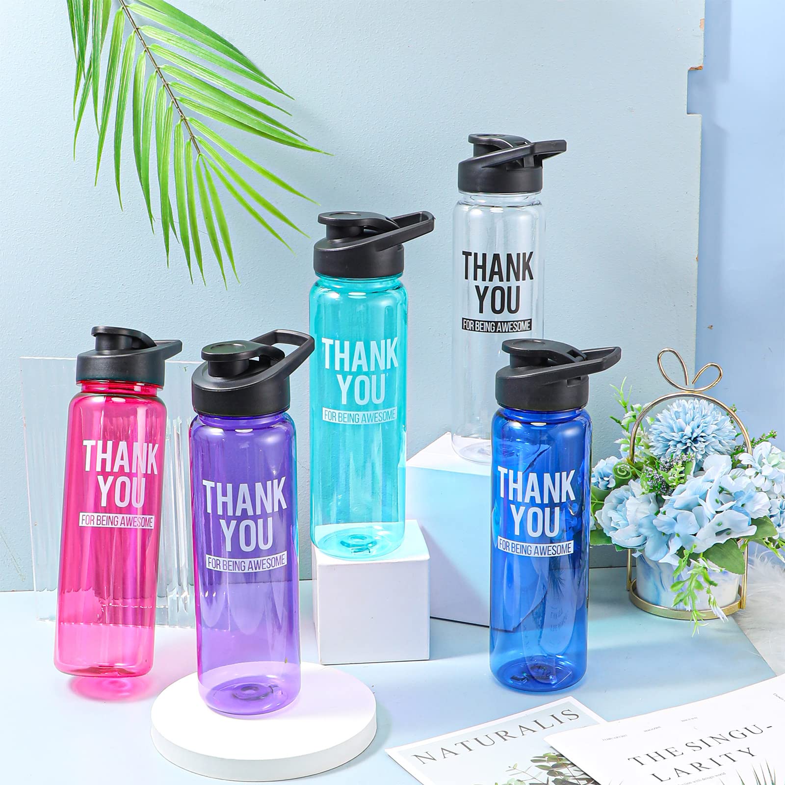 12 Pack Thank You Gifts 24 oz Plastic Water Bottle Bulk Teacher Team Staff Coworker Employee Appreciation Gift Thank You for Being Awesome Sport Bottle Gift for Women Men Retirement (Multi Colors)