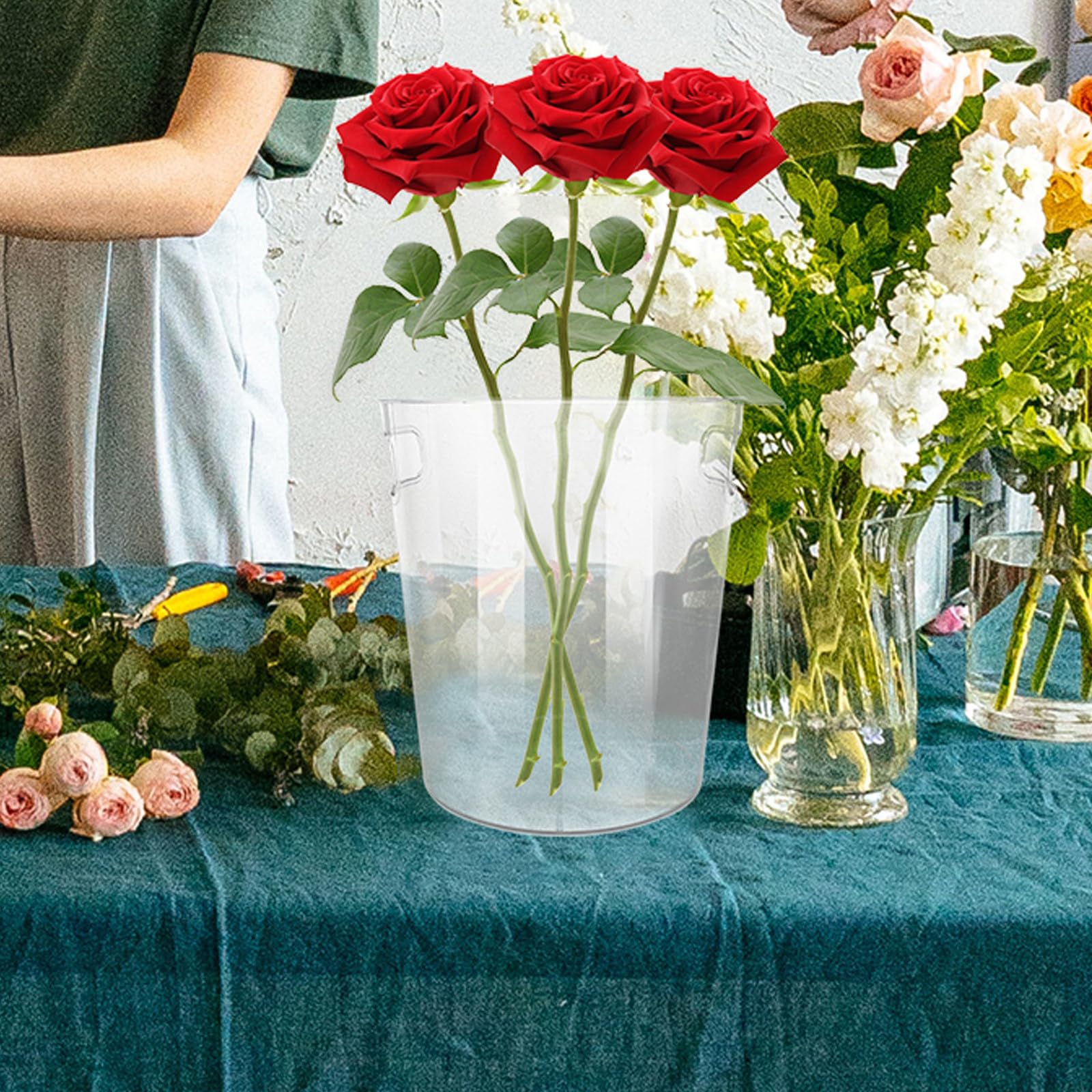 Artibetter Secchio Trasparente per Fiori con Manico in Acrilico per Tavolo