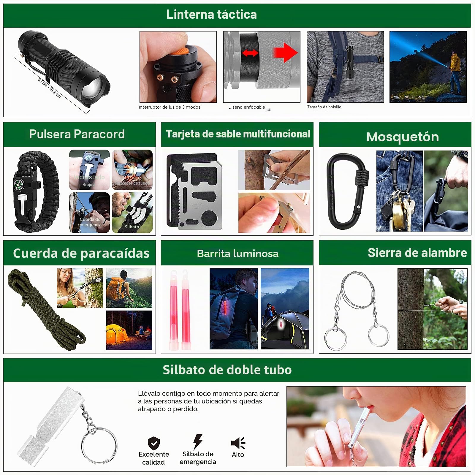 Regalos para hombres, papás, Navidad: kit de supervivencia y kit de primeros auxilios LUXMOM, 142 piezas de equipo profesional de supervivencia con bolsa Molle, para hombres, para acampar y aventuras