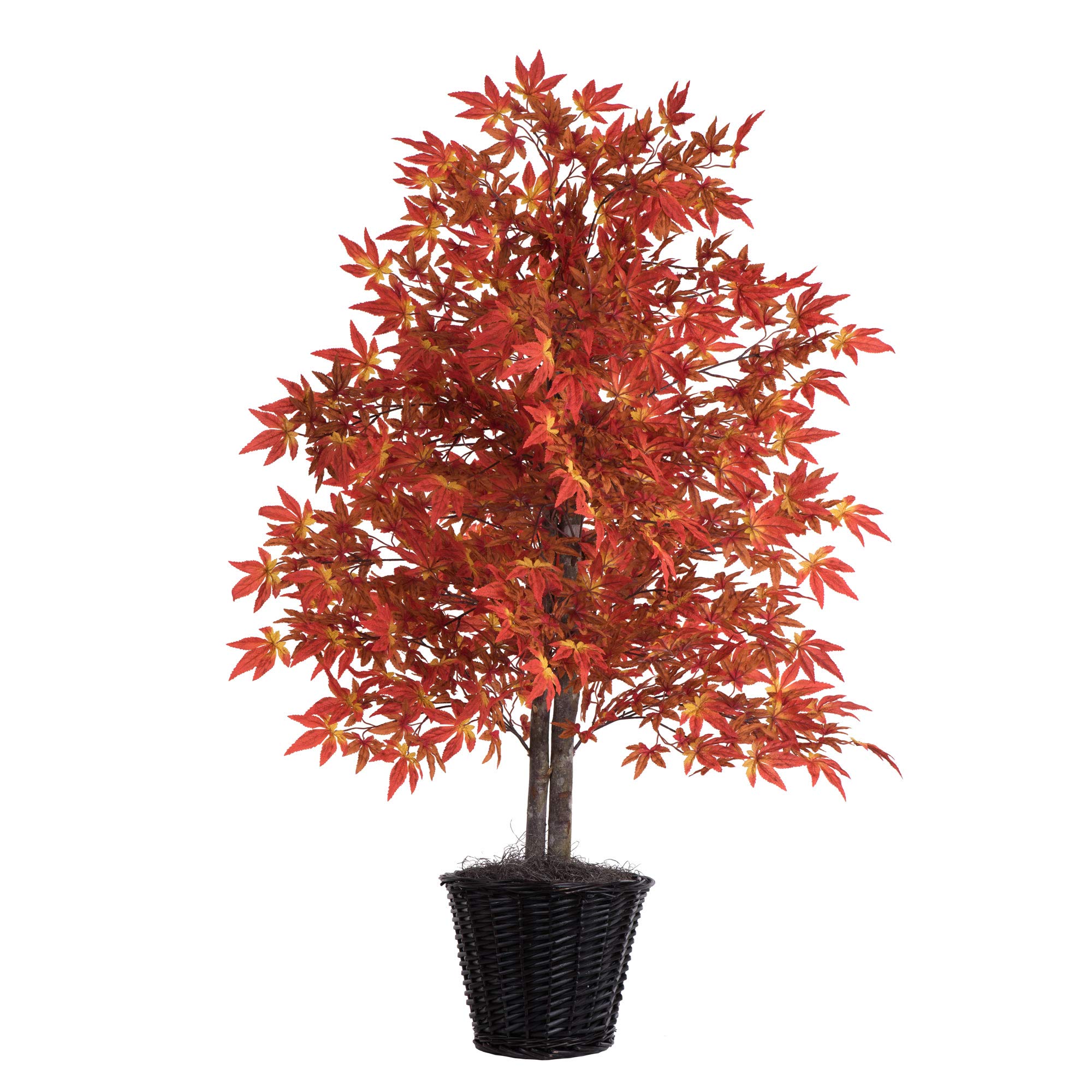 Vickerman Everyday - 4' Indoor Artificial Orange Maple Bush - Real Tag Alder Trunks - Decorative Rattan Basket - Lifelike Home Office Decor - Faux Indoor Potted Bush