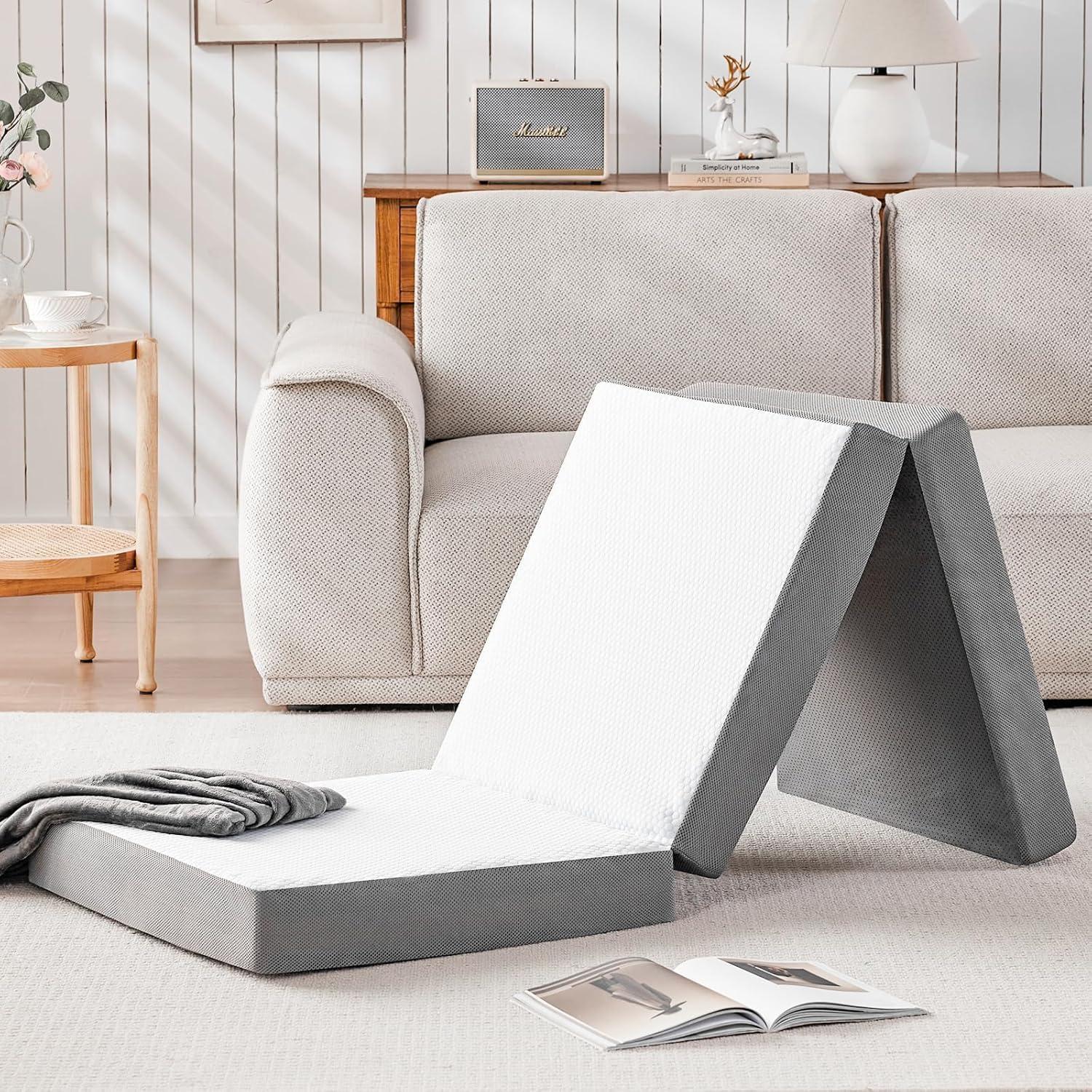 Premium Foldable Mattress Single Bed Mattress for Floor Sleeping, Guest & Travel Bed | 3-Fold, Portable, Compact, Easy to Store White & Black (72 x 48 x 4)-image-25