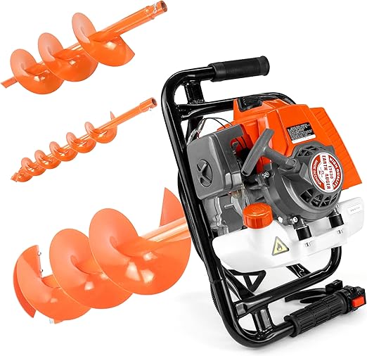 NEOTEC 72CC 2-Stroke Gas Powered Earth Auger Post Fence Hole Digger + 4" 6" 8" Auger Drill Bits, Petrol Drill Borer for Garden & Lawn, Petrol Drill Borer