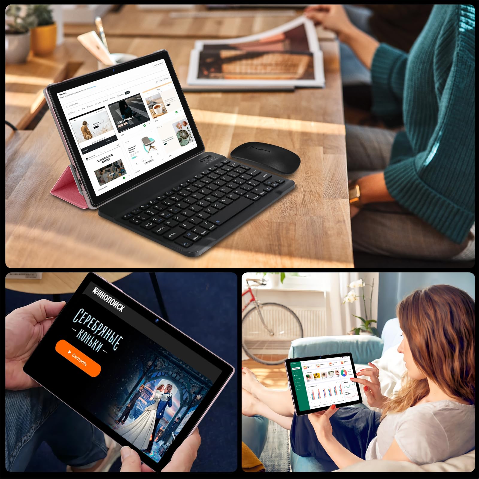 Tablet 10 Pollici Android 14 Tablets, 20GB RAM + 128GB ROM ( TF 2 TB), Octa-Core/Widevine L1/5G+2.4G Wi-Fi 6/Bluetooth 5.0/6000 mAh/Widget/8+5 MP/GMS, Tablet 2 in 1 con Tastiera e Mouse -Oro Rosa