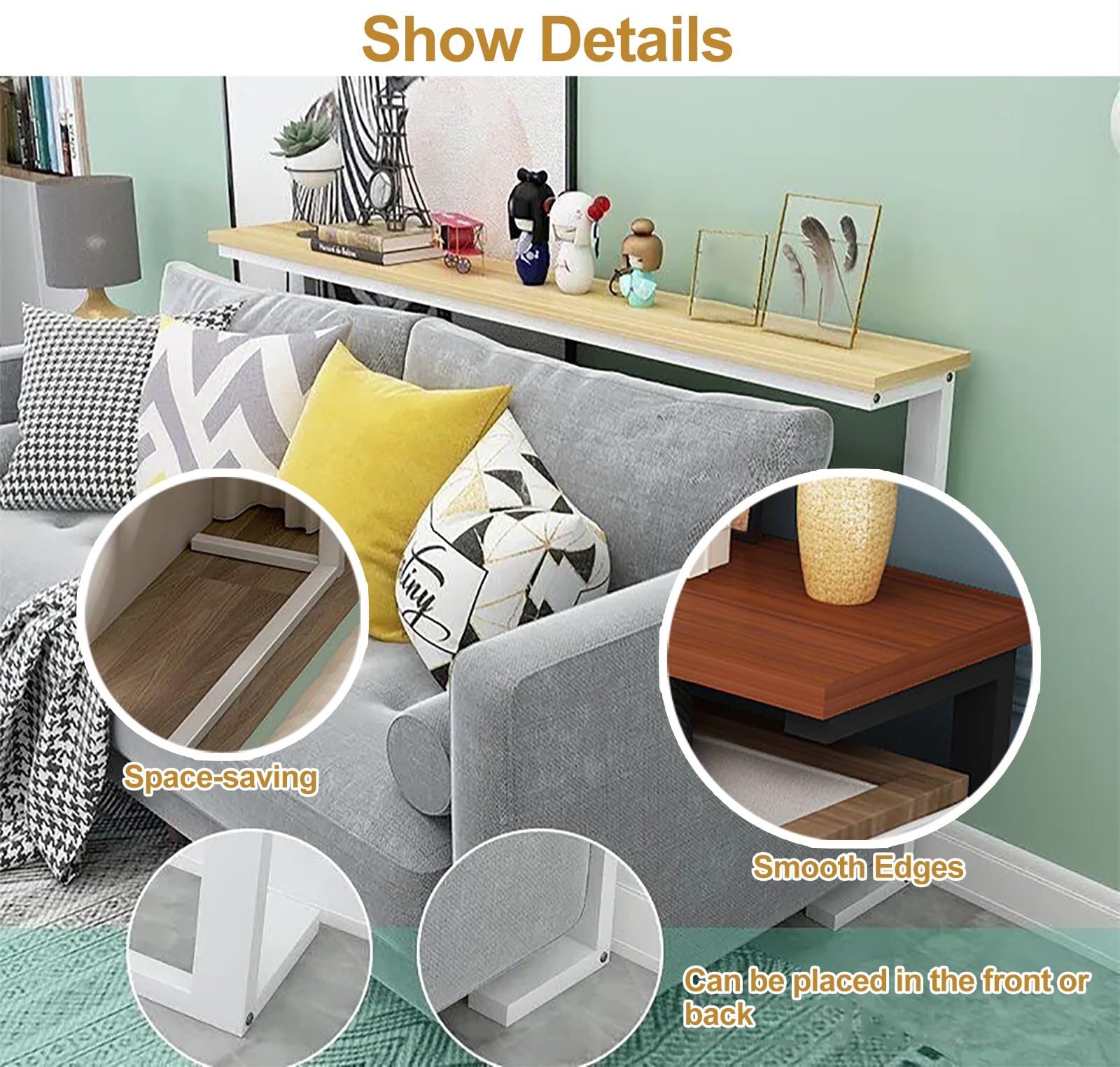 Mesa de sofá estrecha negra detrás del sofá, 47.2 pulgadas de largo x 5.9 pulgadas de ancho x 35.4 pulgadas de alto, mesa auxiliar delgada para cama/sala de estar, perfecta para llenar espacios vacíos