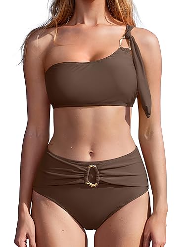 MOOSLOVER Women One Shoulder Bikini Sets High Waisted Two Piece