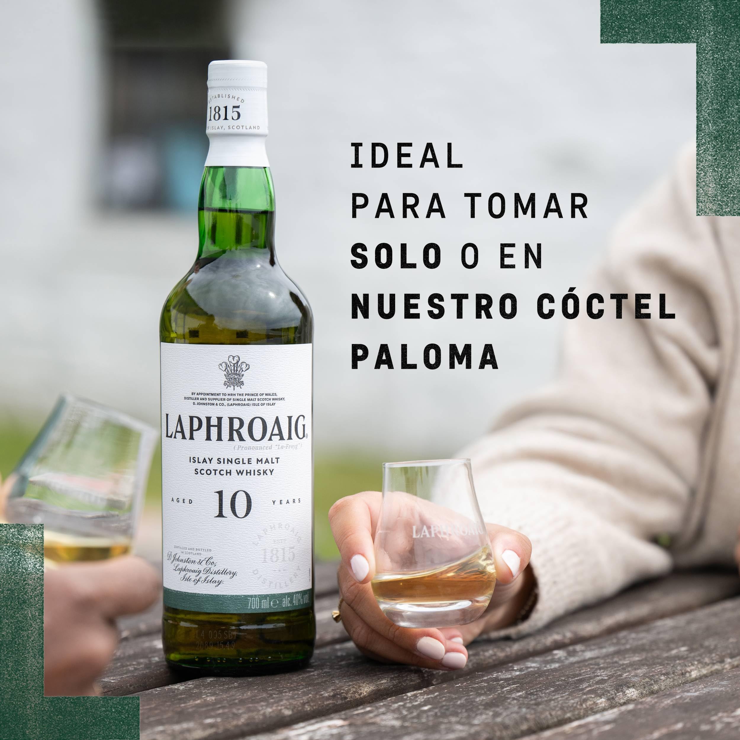 Laphroaig 10 Años Single Malt Escoces Peated Whisky Escoces, 40% - 700 ml