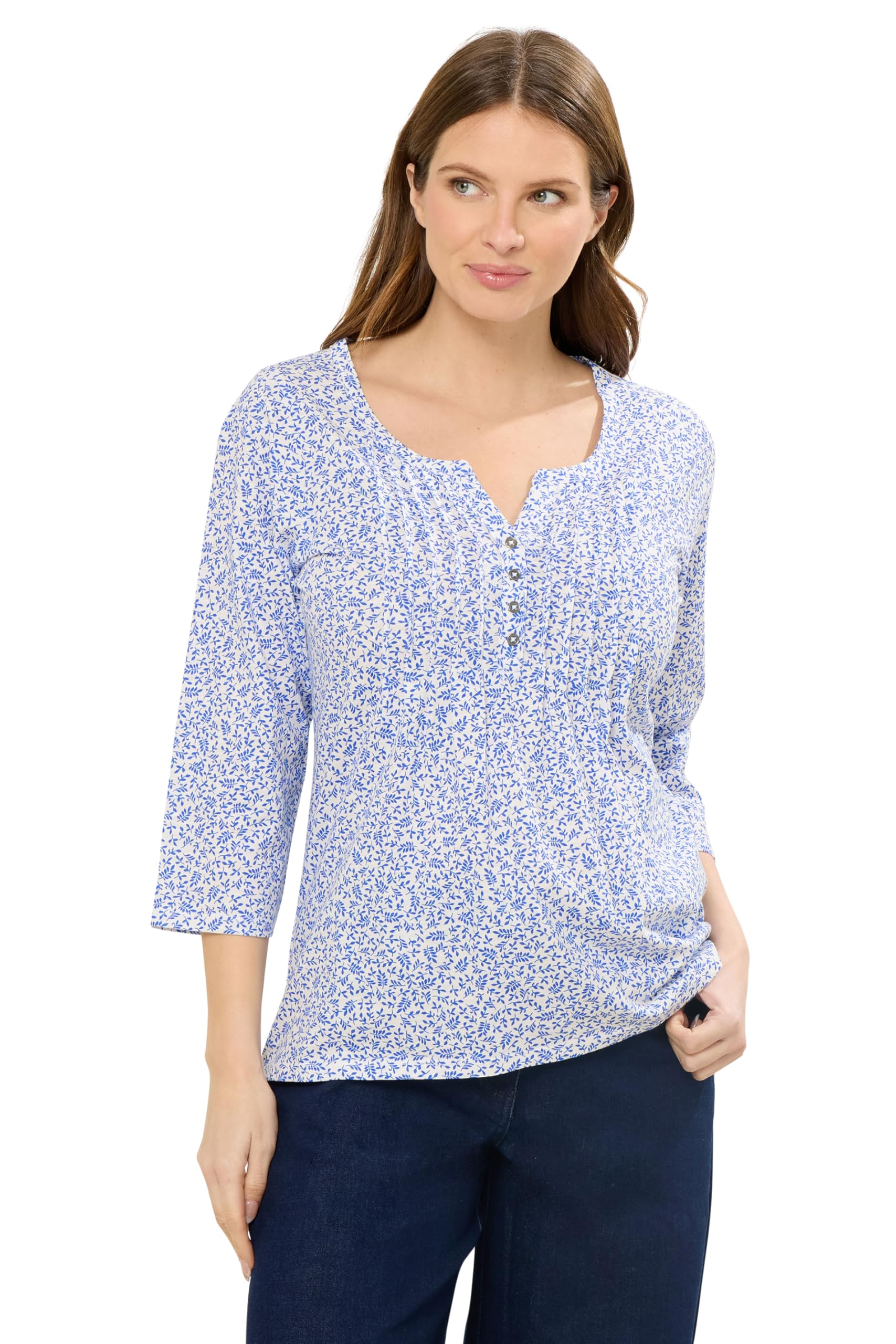 Women's Blue M&Co M&Co Floral Henley Top Size 12