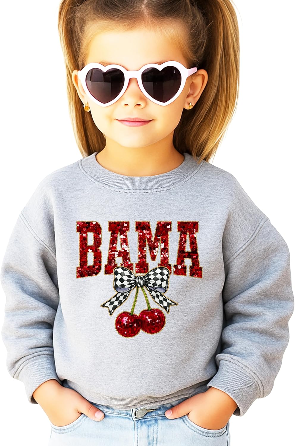 Olive Loves Apple Bama Red Ink-Printed Sequins Sweatshirt for Women & Teens Alabama Fall Sports Sweater