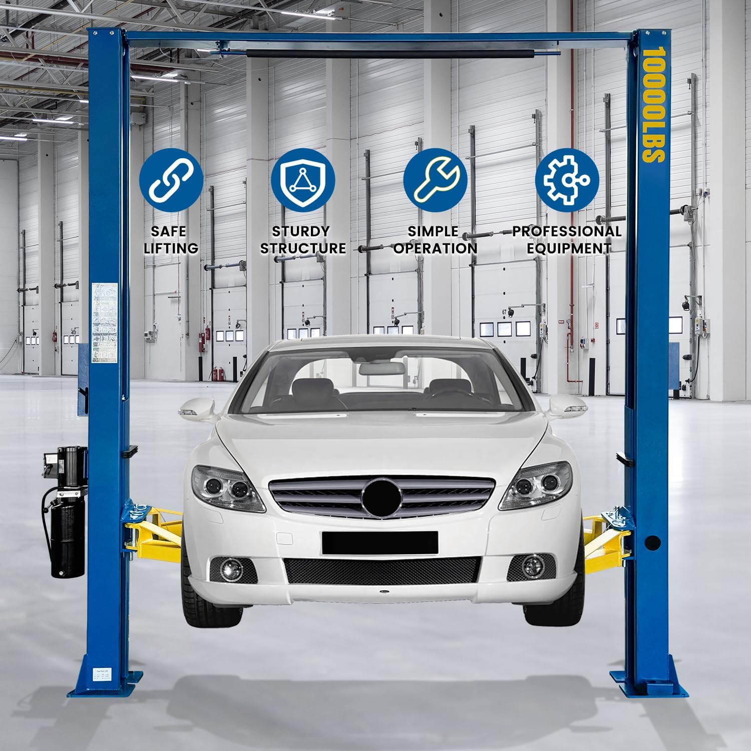 10,000 LBS 2-Post Car Lift, 77" Max Height Auto Lift with Single Point Lock Release & Overhead Hydraulic Auto Lift, Clear Floor Hoist for Garage, Parking, or Workshop, 3 Year Warranty, 220V