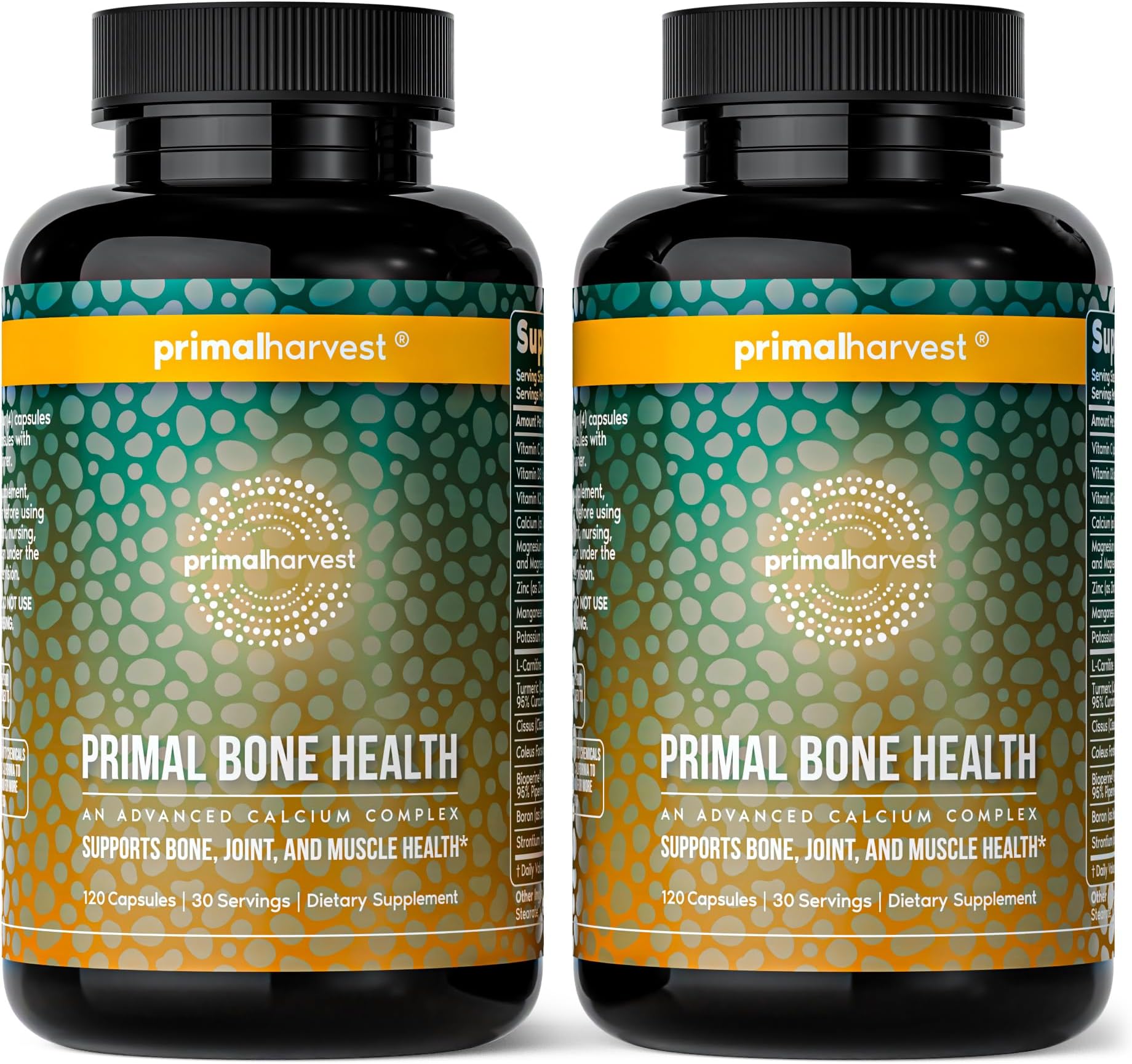 Primal Harvest 2 Pack, Primal Bone Health Calcium Carbonate Bone Health Complex for Men & Women with Calcium, Magnesium, Zinc, Manganese, Potassium, & L-Carnitine (240 Capsules)