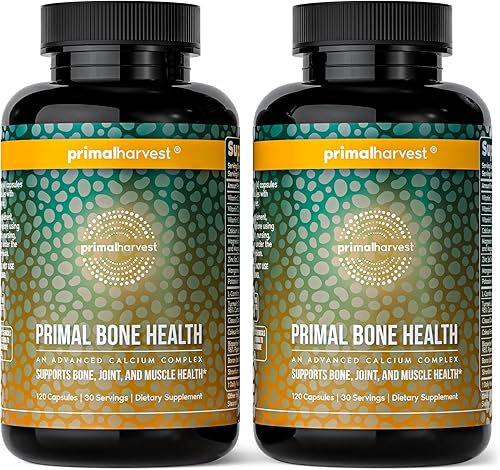 Primal Harvest - Paquete de 2 complejos para la salud ósea de carbonato de calcio para hombres y mujeres con calcio, magnesio, zinc, manganeso,