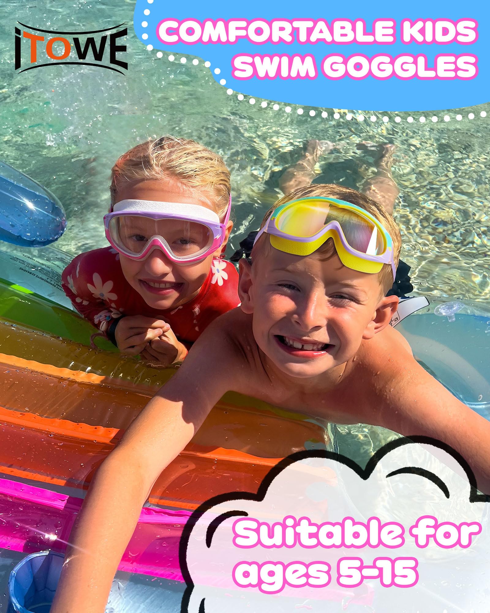 2 Stück Weitsicht-Schwimmbrille, kein Auslaufen, Kinder-Schwimmbrille mit Anti-Beschlag/UV-HD-Ansicht, Kinderbrille für Jungen und Mädchen 3–15