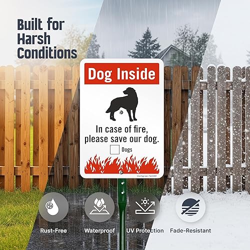 Miniatura 2 de SmartSign Letrero de patio con texto en inglés "Dog Inside - In Case Of Fire Please Save Our Dog" de 10 x 7 pulgadas, kit de estaca de 18 pulgadas,