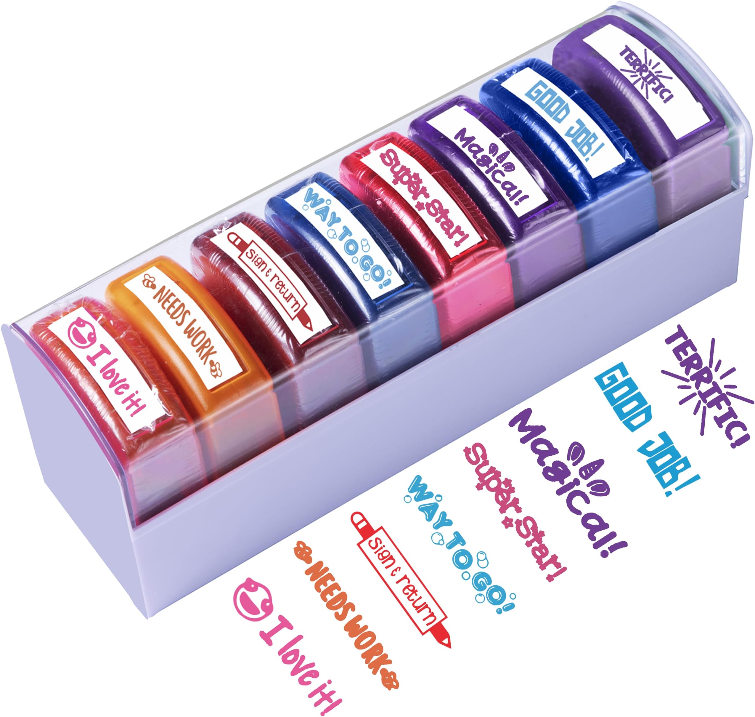 Teacher Stamps for Classroom Grading – 8PCS Self-Inking Rectangular Teacher Stamp – Colorful Stamps for Teachers with Motivational Messages – Perfect Classroom Supplies & Gifts for Homeschool