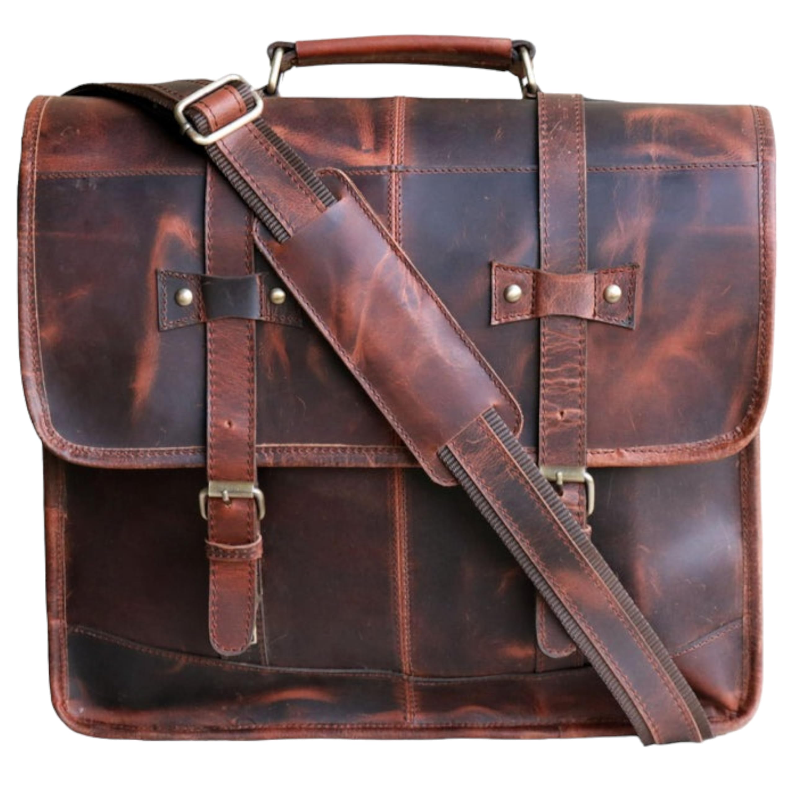 16" buffalo leather messenger bag laptop case office briefcase gift for men computer distressed shoulder bag