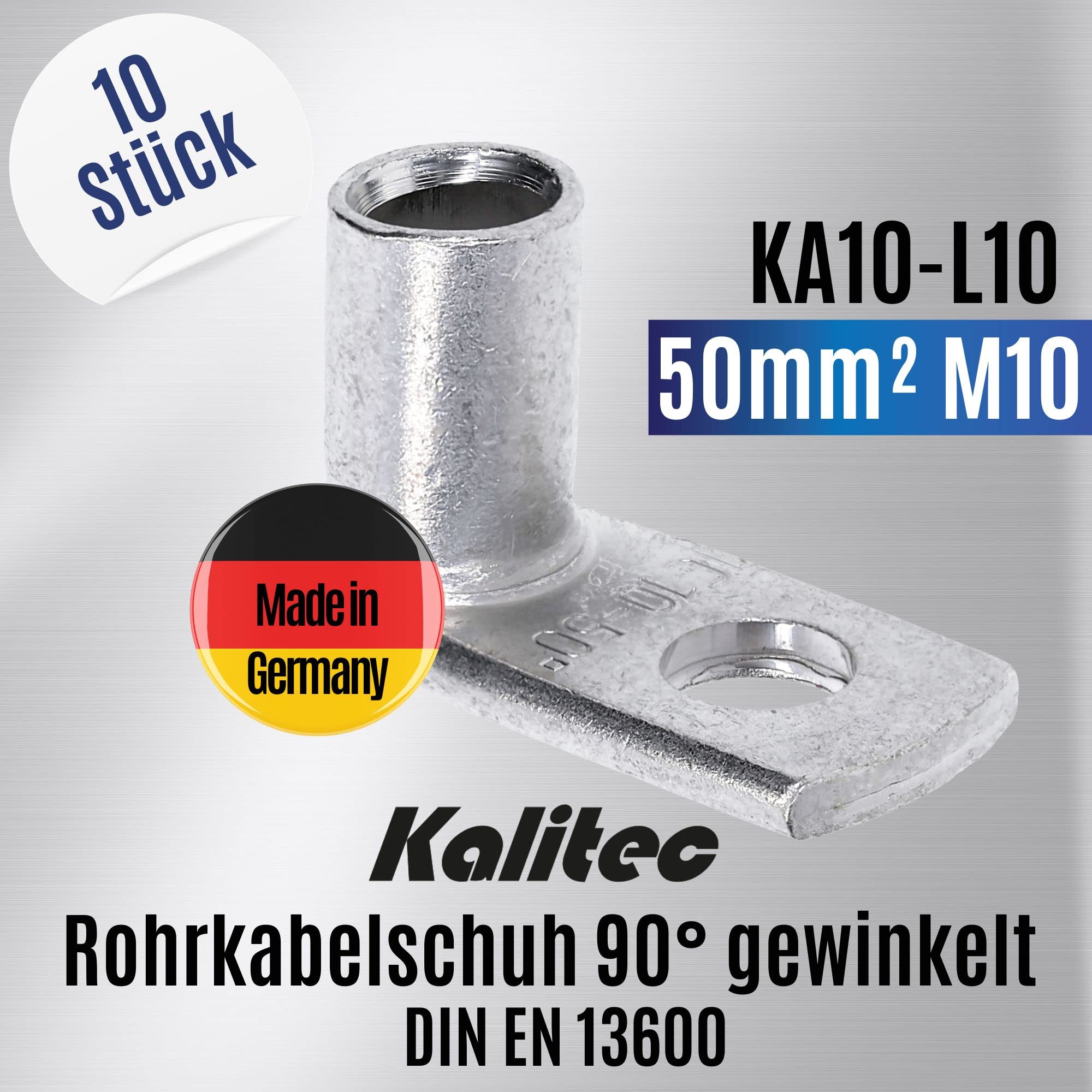 Capicorda Tubolari Ad Angolo KA10-L10 - 50 Mm², M10, 90° - In Rame Stagnato - Senza Foro Di Vista - Made In Germany - Foto 5