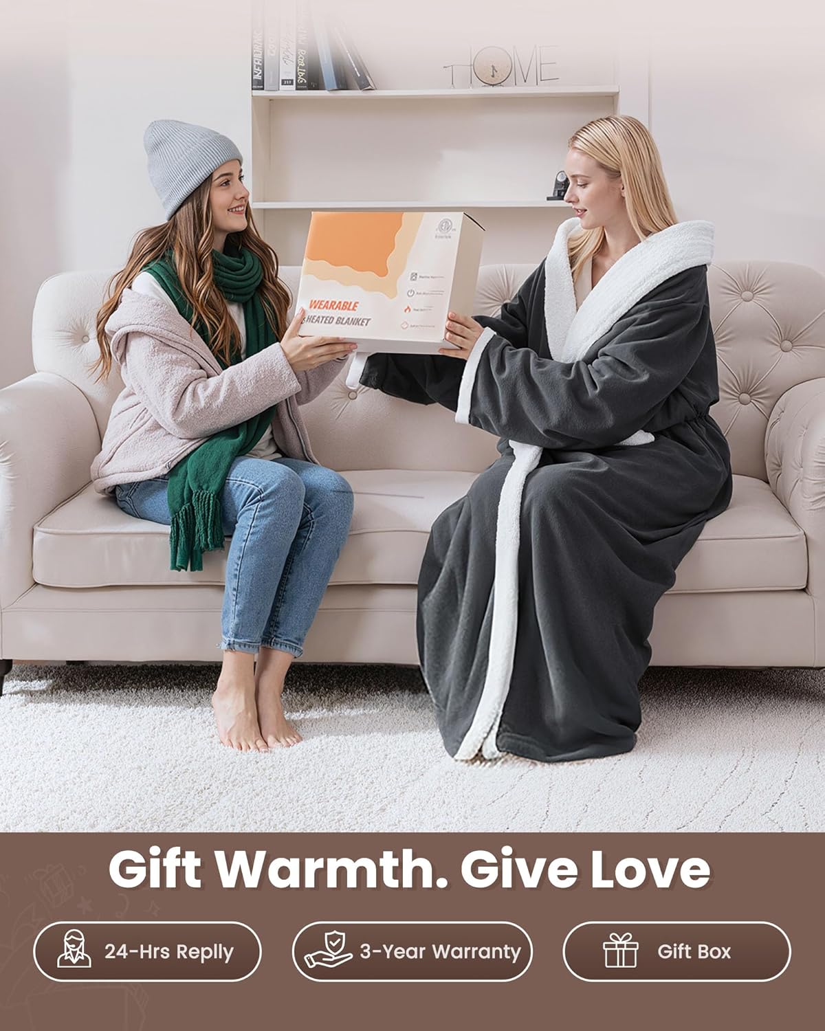 VOLISUN Wearable Heated Blanket with Foot Pocket,Electric Snuggle Throw Blanket with Sleeves,9 Heating Levels & 1-10 Hours Auto Shut Off,50x70 Inch,Grey