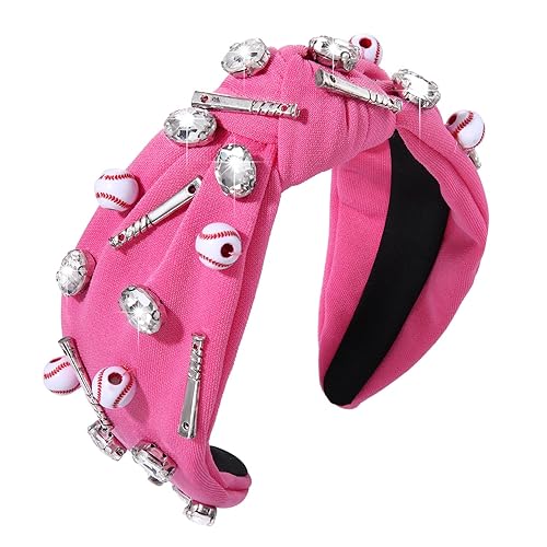 Diadema anudada de béisbol para mujer, con dije de béisbol de cristal brillante, diadema con nudo superior para el día del juego, accesorios de