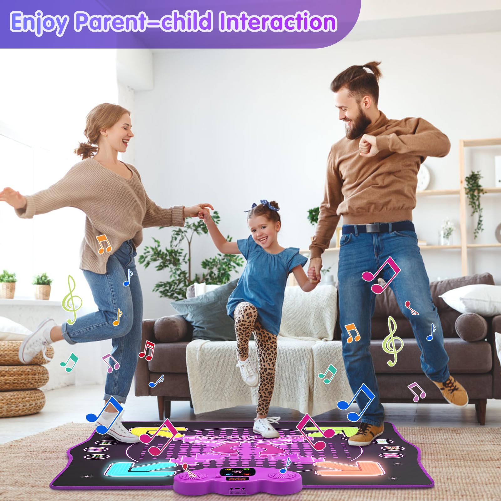 Generisch Tapis de jeu pour enfants avec 8 flèches lumineuses pour enfants pour un plaisir de danse interactif avec musique Bluetooth Tapis musical interactif pour enfants et filles