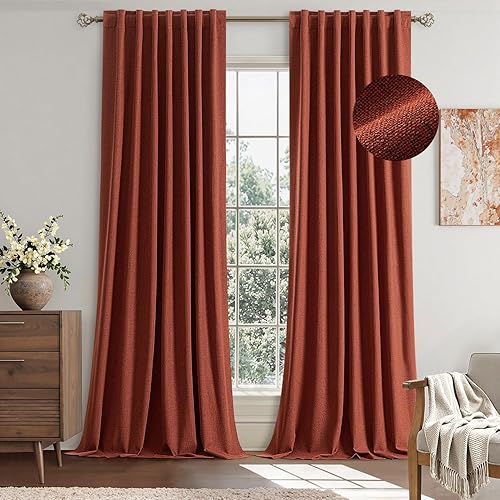 Miniatura 21 de EMEMA - Cortinas de lino beige opacas de 96 pulgadas de largo, juego de 2 paneles para dormitorio, sala de estar, con aislamiento térmico, 100%