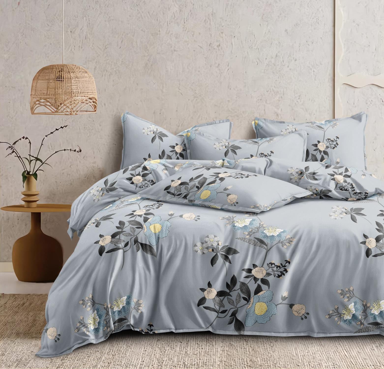 DECOR2ADMIRE 300TC Premium Glace Cotton Printed Super King Size Double Bedsheet with Two Pillow Covers, 108 * 108 Inches or 9ft by 9ft or 275 cm x 275 cm (Light Grey Floral) (B0D4RYMPH1) Amazon Price History, Amazon Price Tracker