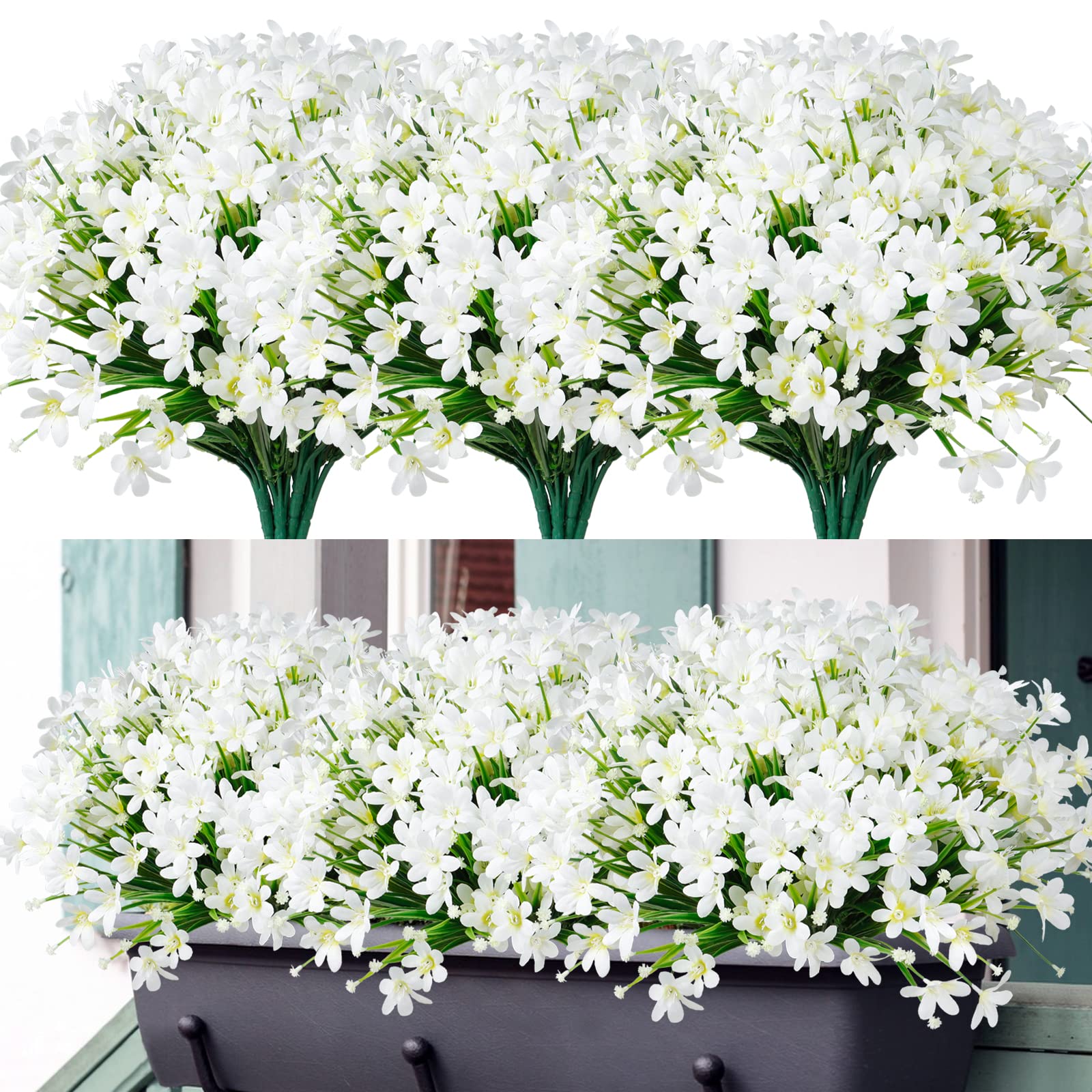 8 Bundles Artificial Daffodils Flowers Outdoor Artificial Flowers UV Resistant Fake Flowers Faux Flowers Shrubs for Indoor Outside Garden Porch Window Box Home Office Wedding Decor image 3