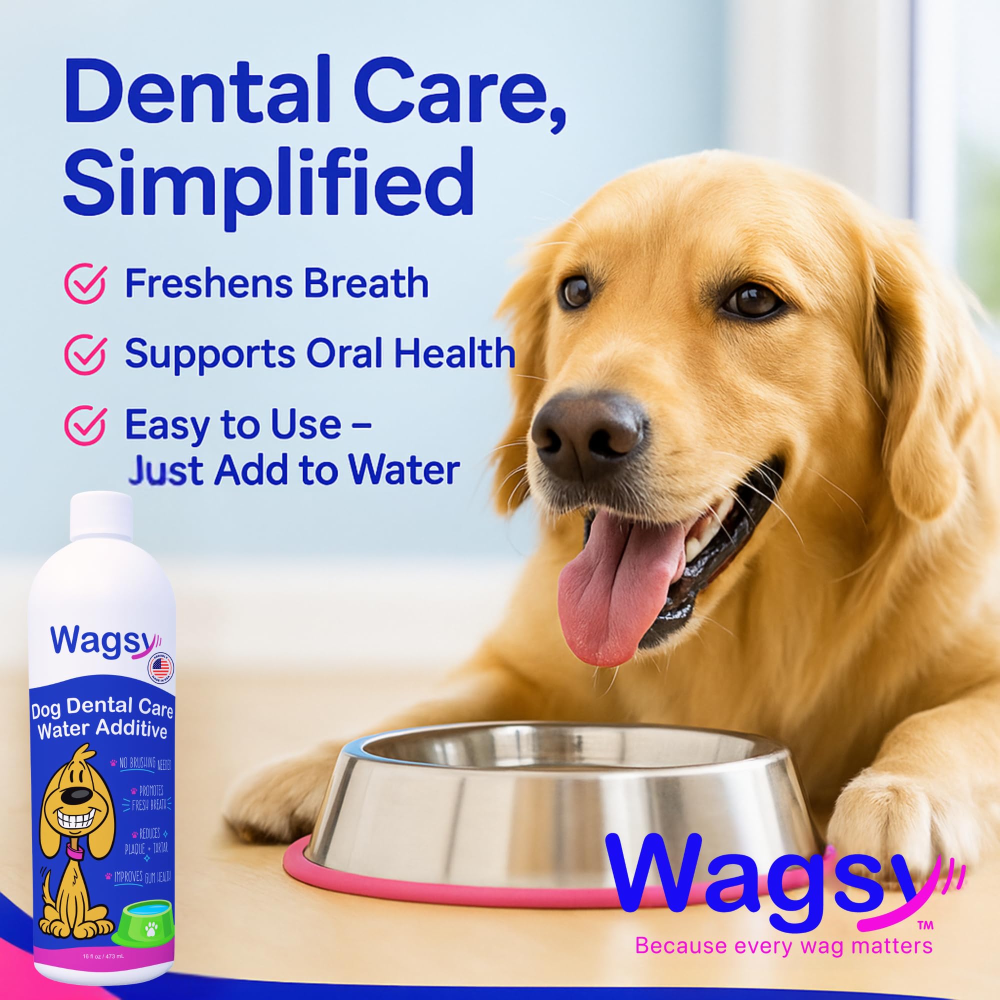 WAGSY Dog Breath Freshener & Dental Care Water Additive for Dogs Teeth - Made in USA, Naturally Derived Dog Mouthwash for Bad Breath, Plaque & Tartar Control, Whiter Teeth & Fresh Breath - image 2