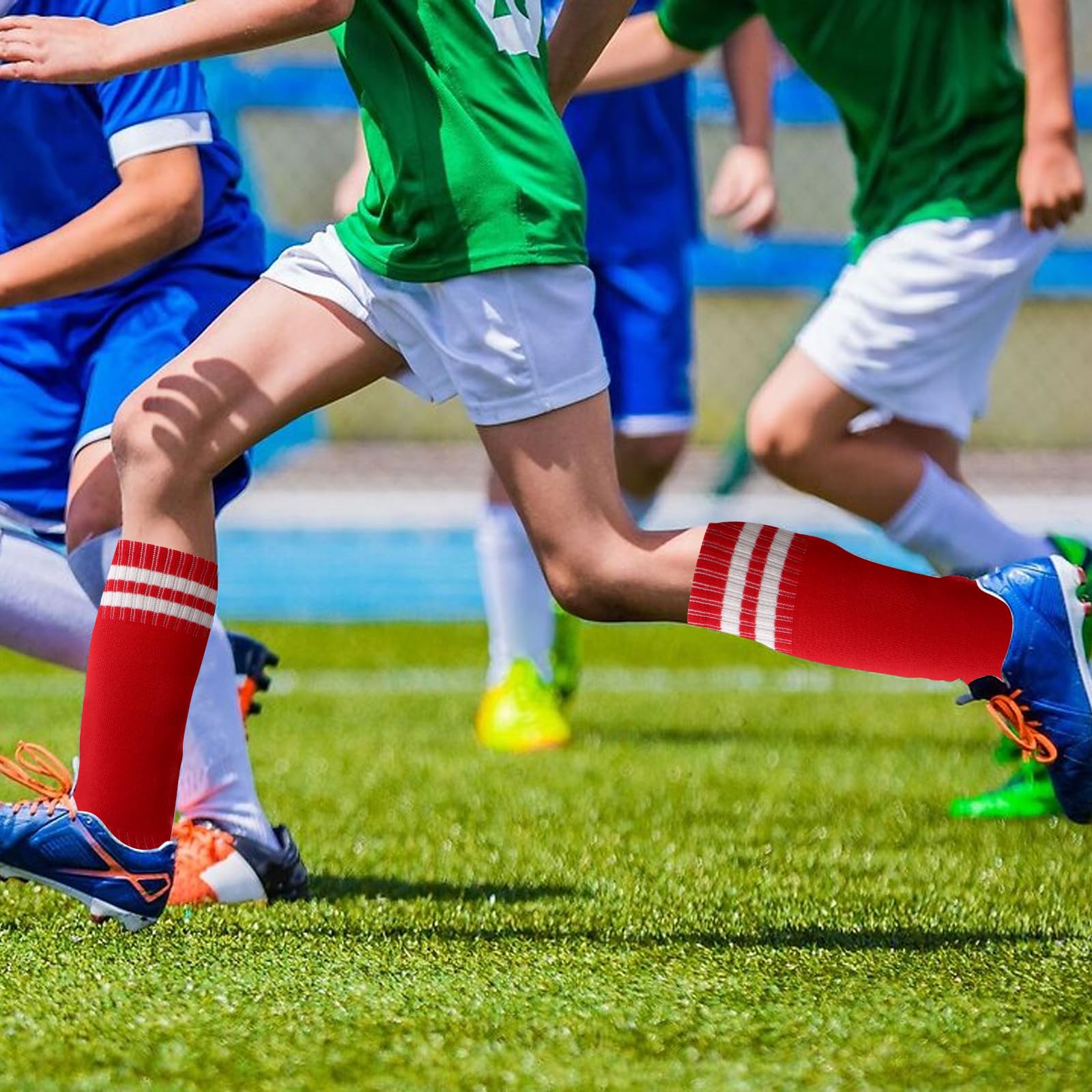 4 pary skarpet sportowych, dziecięce skarpety piłkarskie, chłopięce skarpety piłkarskie, 4 kolory dziecięce długie oddychające skarpety sportowe, skarpety treningowe dla chłopców i dziewczynek