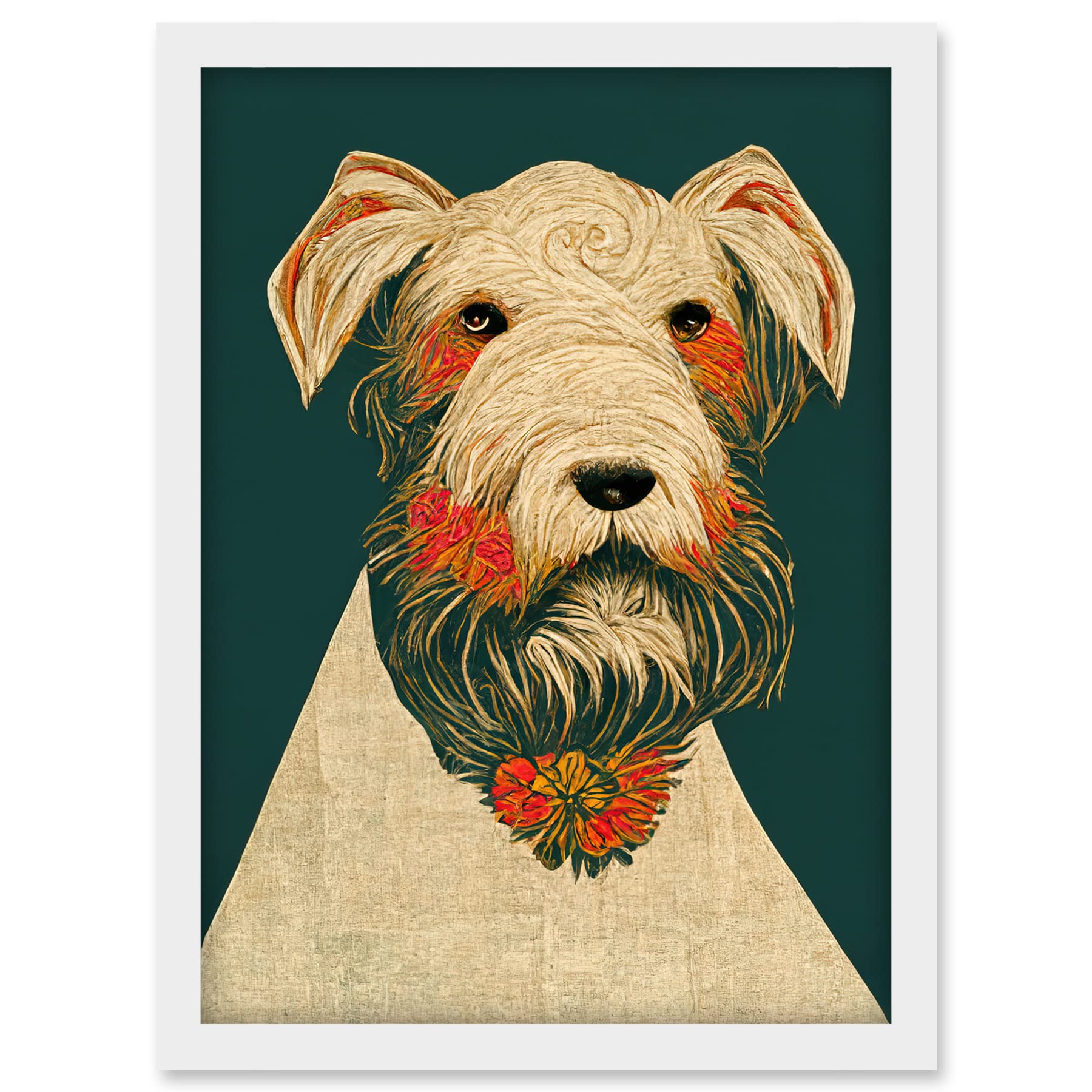 Doppelganger33 LTD Teal Orange Scottie Dog Flowers William Morris Style Dog Artwork Framed A3 Wall Art Print