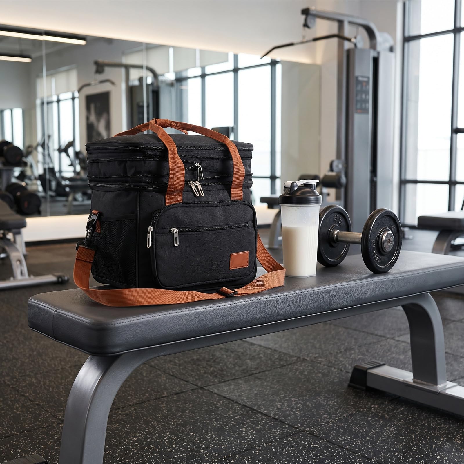 Operitacx Fiambrera de doble capa, bolsa térmica para el almuerzo, bolsa refrigeradora expandible, ligera a prueba de fugas con correa para el hombro, para hombres y mujeres, 28 x 26 x 25 cm.