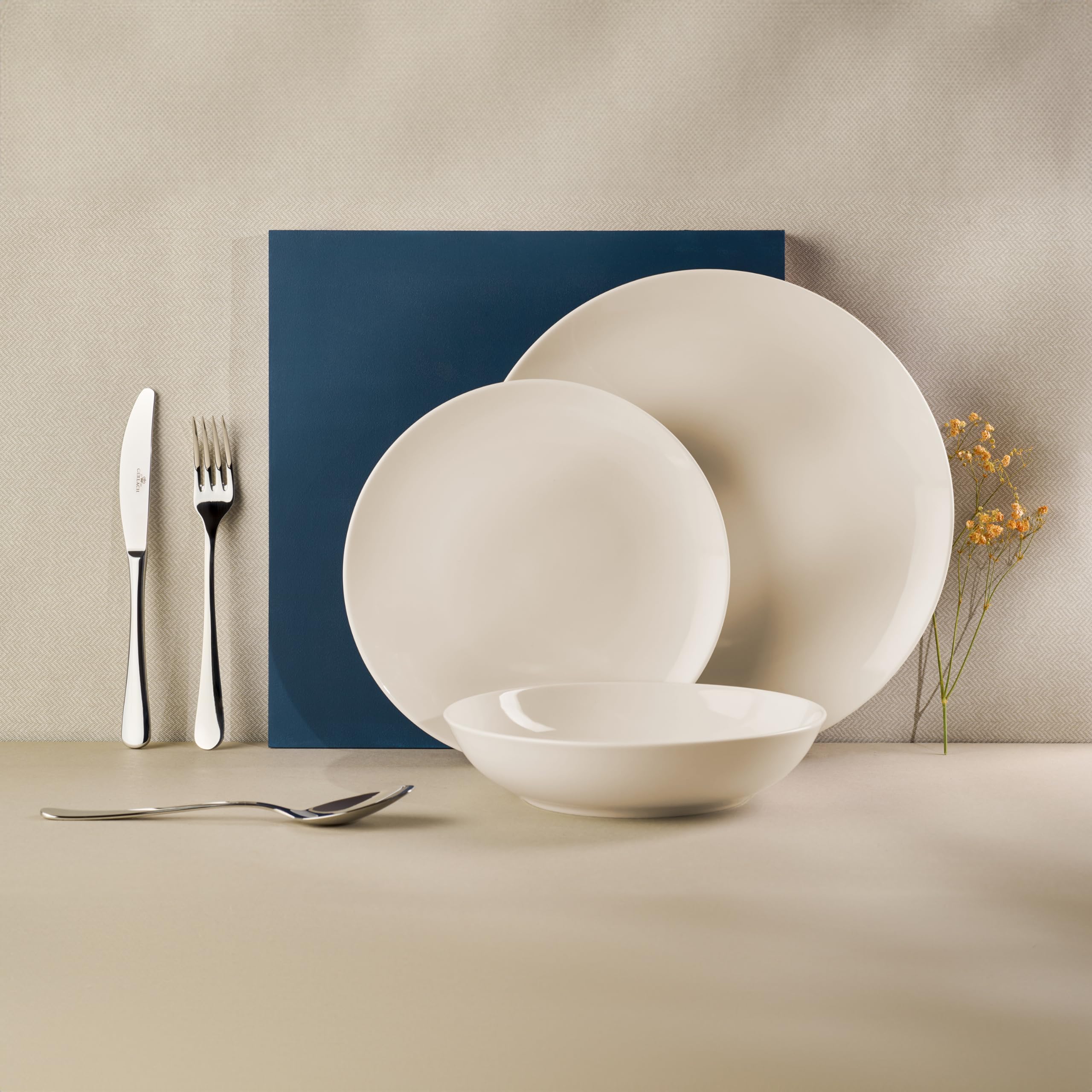 Gerlach Flow Geschirrset Für 6 Personen Teller-Set Aus Porzellan Geschirr 18-Teilig Tafelservice Essservice Suppenteller Speiseteller Weihnachtsgeschirr Moderne Service & Geschirrsets Elfenbeinfarbe