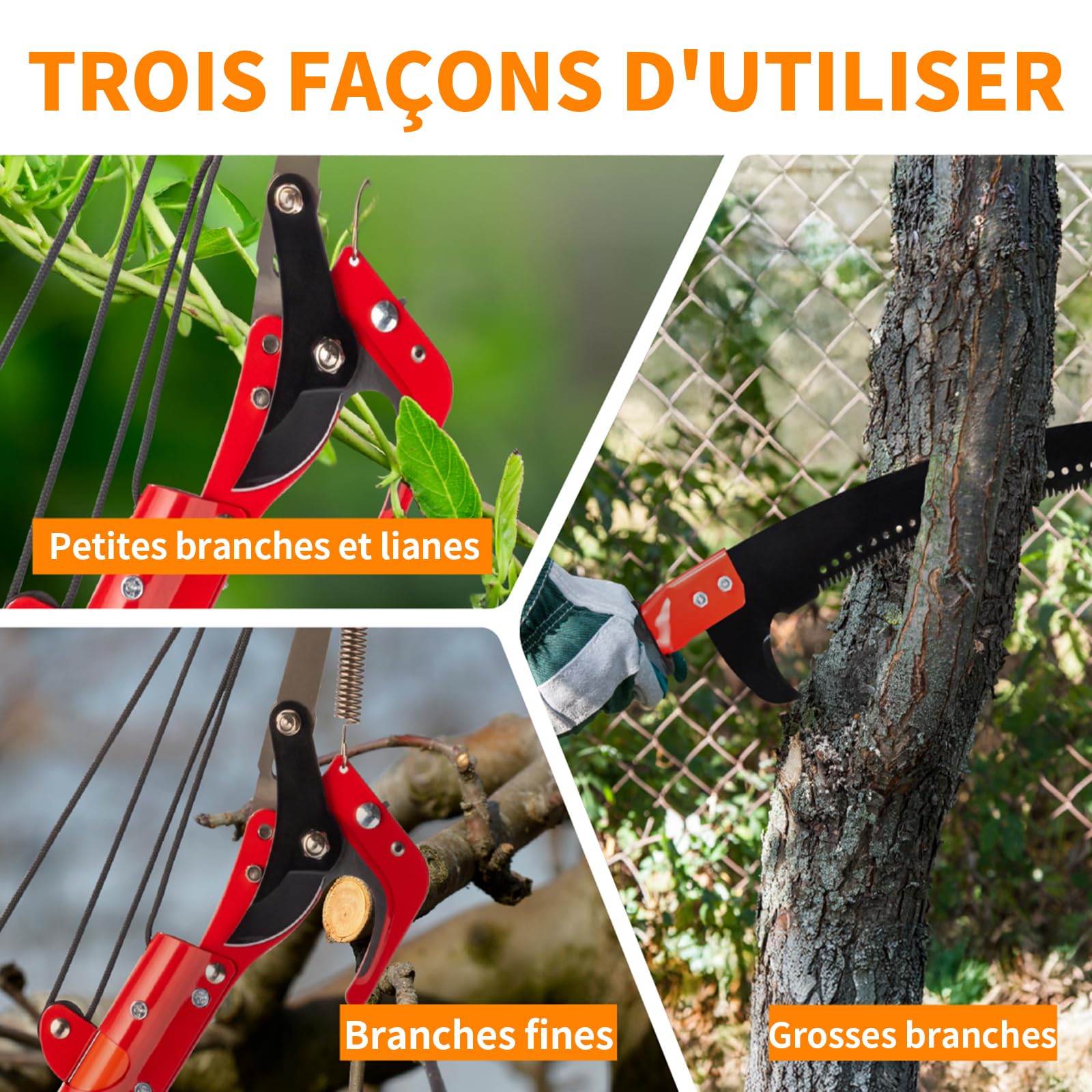 LEADZM Sierra de Pértiga Manual, Podadora de Árboles Extensible de 8 m, con cuchillas afiladas, Mango Ligero de Fibra de Vidrio, ligera y ajustable en longitud, ideal para podar palmeras y jardines