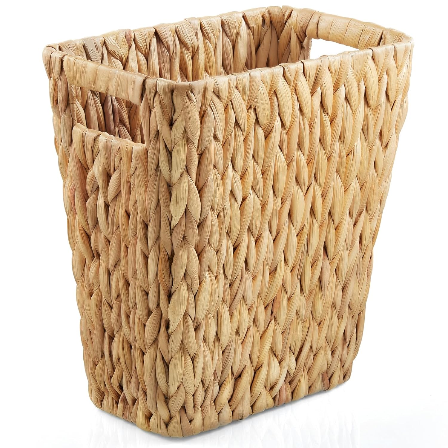3 Gallon Wicker Trash Can, Woven Water Hyacinth Wicker Waste Basket for Bathroom, Small Trash Can for Bedroom, Rectangular Garbage Can for Boho Decor Bedroom Bathroom