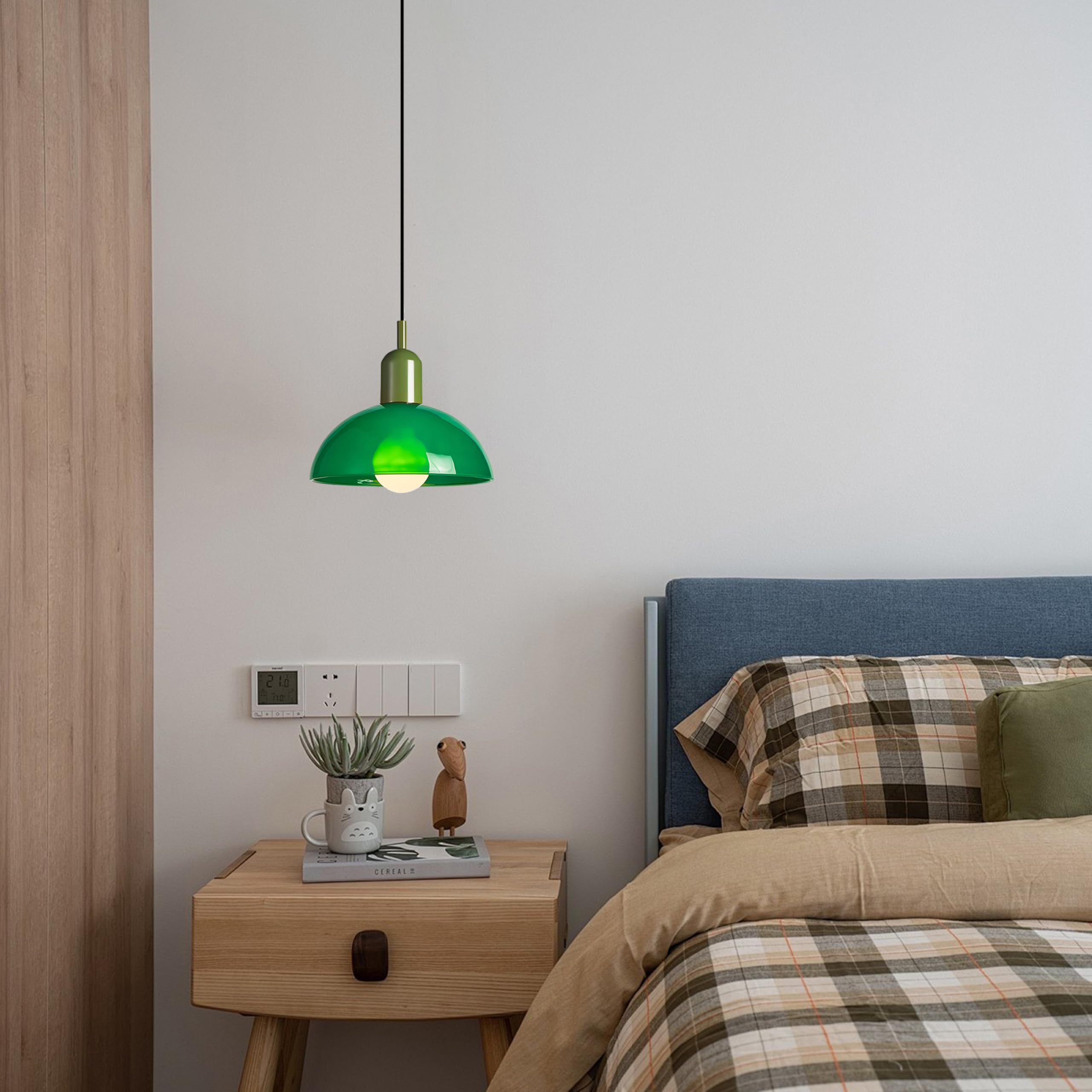 Lampada a Sospensione Moderno in Vetro a Cupola con Portalampada in Metallo, Altezza Regolabile, Lampadario da Soffitto Industriale E27 per Cucina, Sala da Pranzo, Caffè (Verde, 25cm)