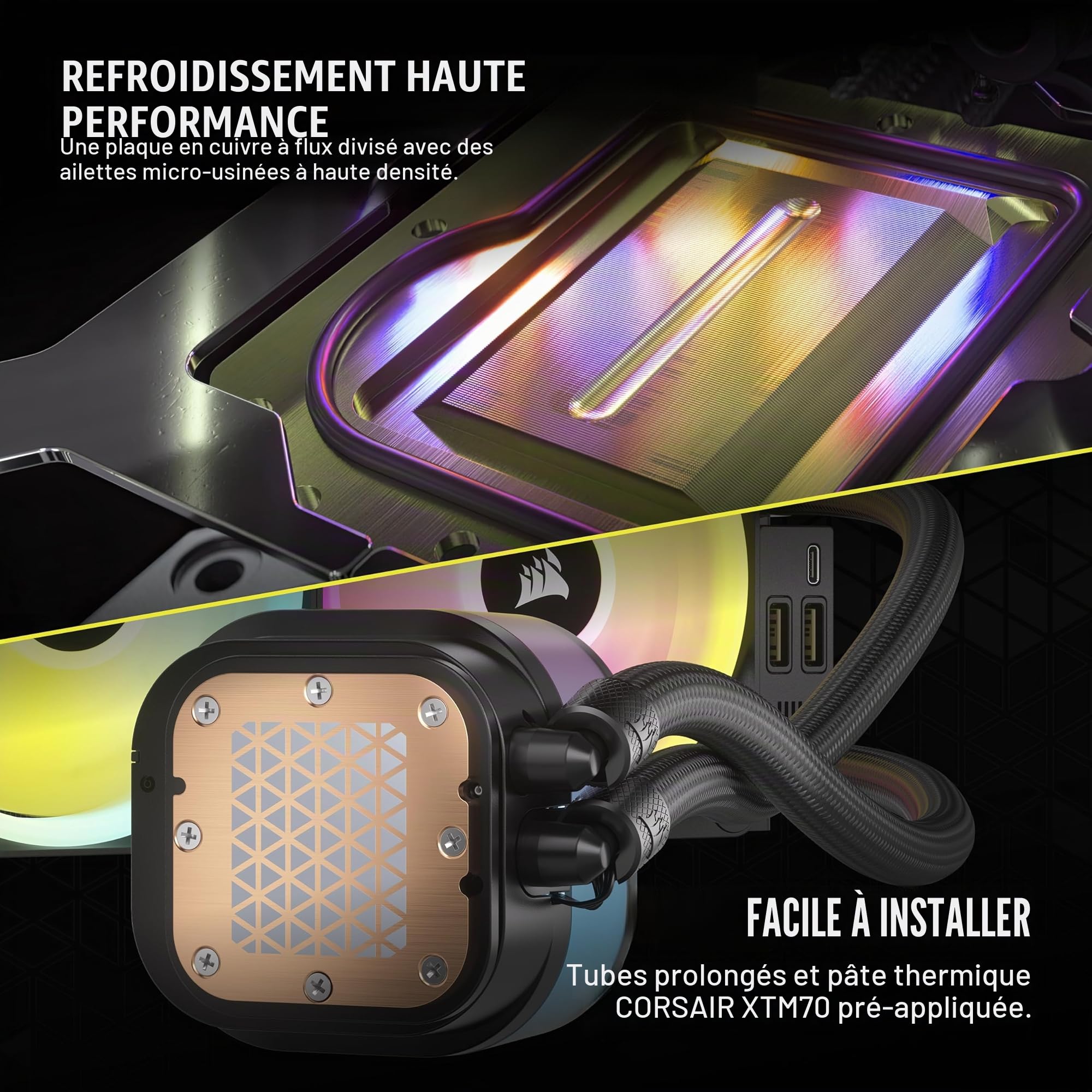 CORSAIR iCUE LINK H100i LCD Liquid CPU Cooler - 240mm AIO - Ventilateurs QX120 RGB - Ecran LCD IPS 2.1" - Convient à Intel LGA 1700, AMD AM5 - Hub Système iCUE LINK Inclus - Noir