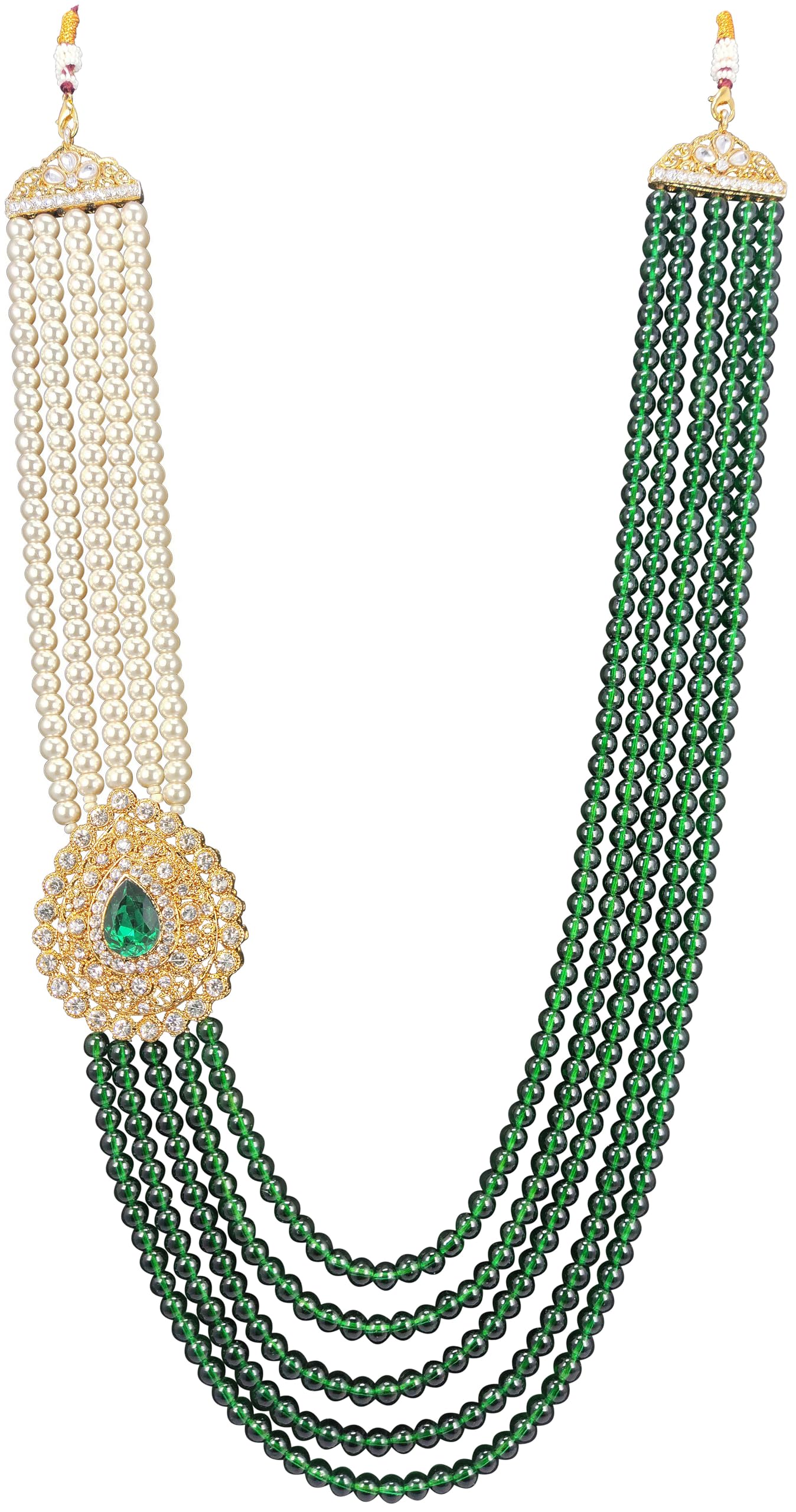 five layers white and Green pearl beads Dulha groom sherwani Necklace/Moti Mala for Men for wedding