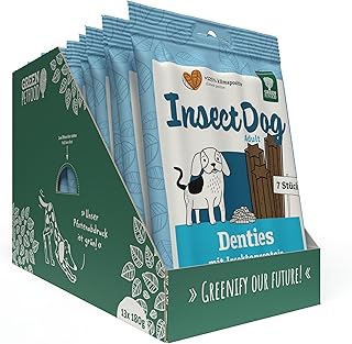 Green Petfood InsectDog Denties (13 x 180 g) | Adult | Premium Kausnack für Hunde | Insektenprotein & Kartoffel | Leckerli, Snack & Zahnpflege in einem | getreidefrei | Ergänzungsfutter | 13er Pack product image
