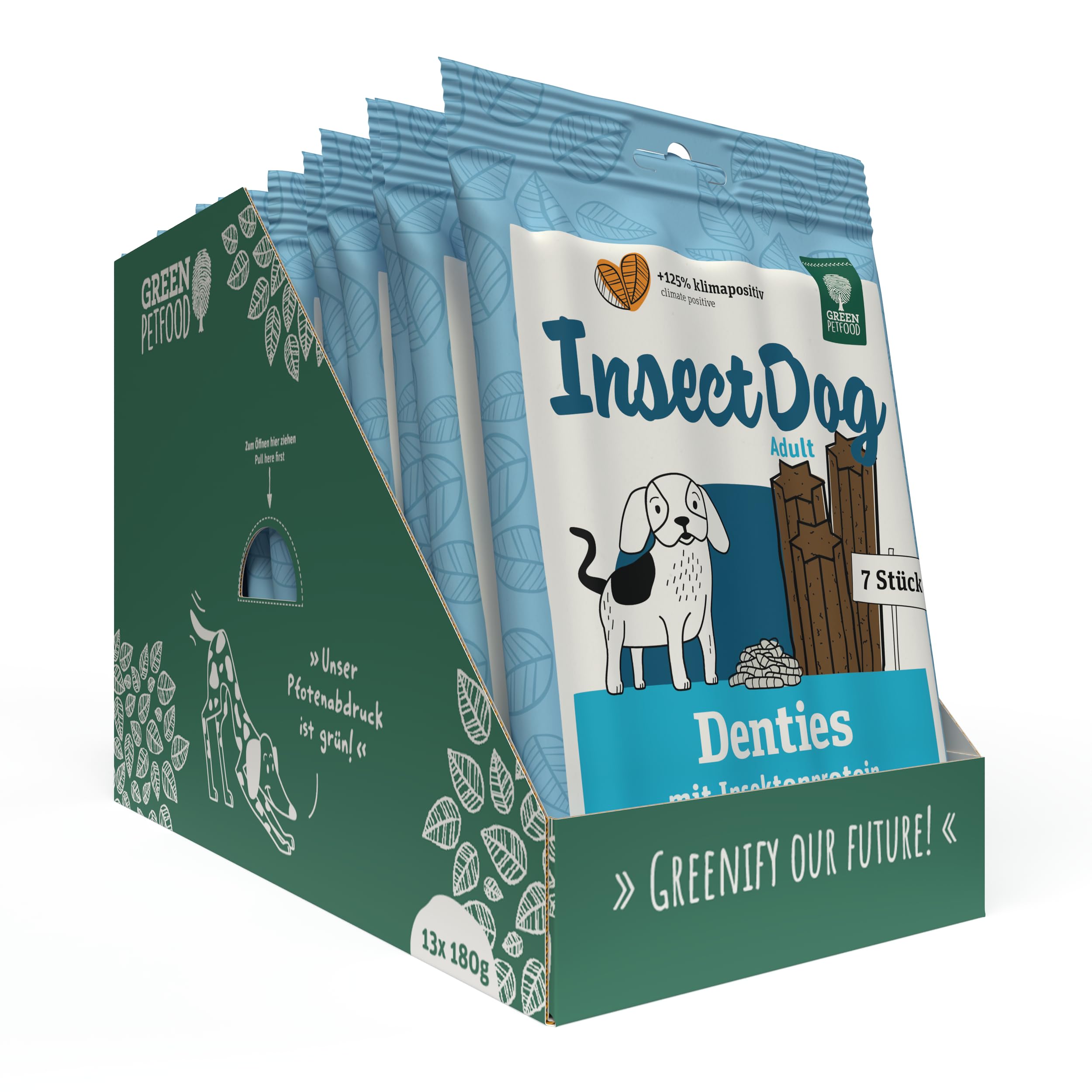 Green Petfood InsectDog Denties (13 x 180 g) | Adult | Premium Kausnack für Hunde | Insektenprotein & Kartoffel | Leckerli, Snack & Zahnpflege in einem | getreidefrei | Ergänzungsfutter | 13er Pack