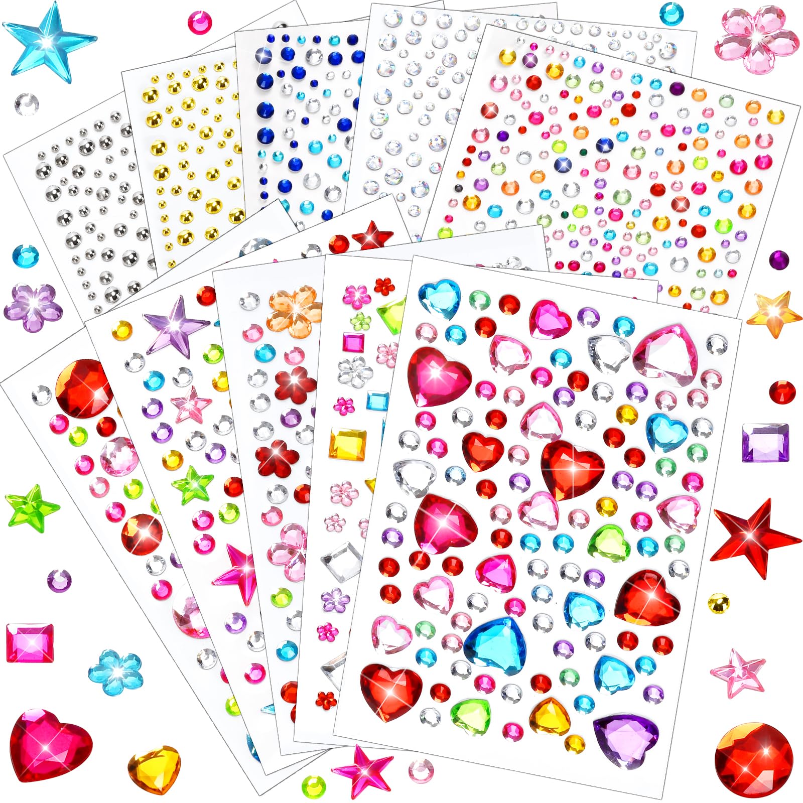 2168pcs Valentines Gem Stickers Rhinestones for Crafts, Sparkling Cute Star Heart Round Small Stickers for Women Adults, Glitter Jewels Stickers for